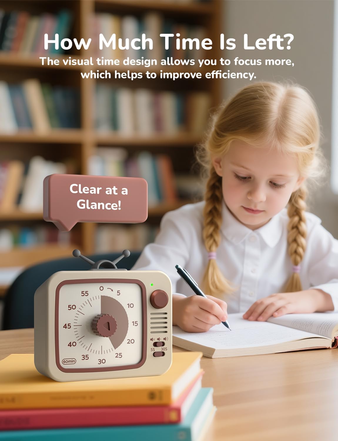 LIORQUE Visual Timer for Kids, 60-Minute Countdown Timers for Classroom Office Kitchen with Silent Operation, Kids Timer for Teaching with Cute Design