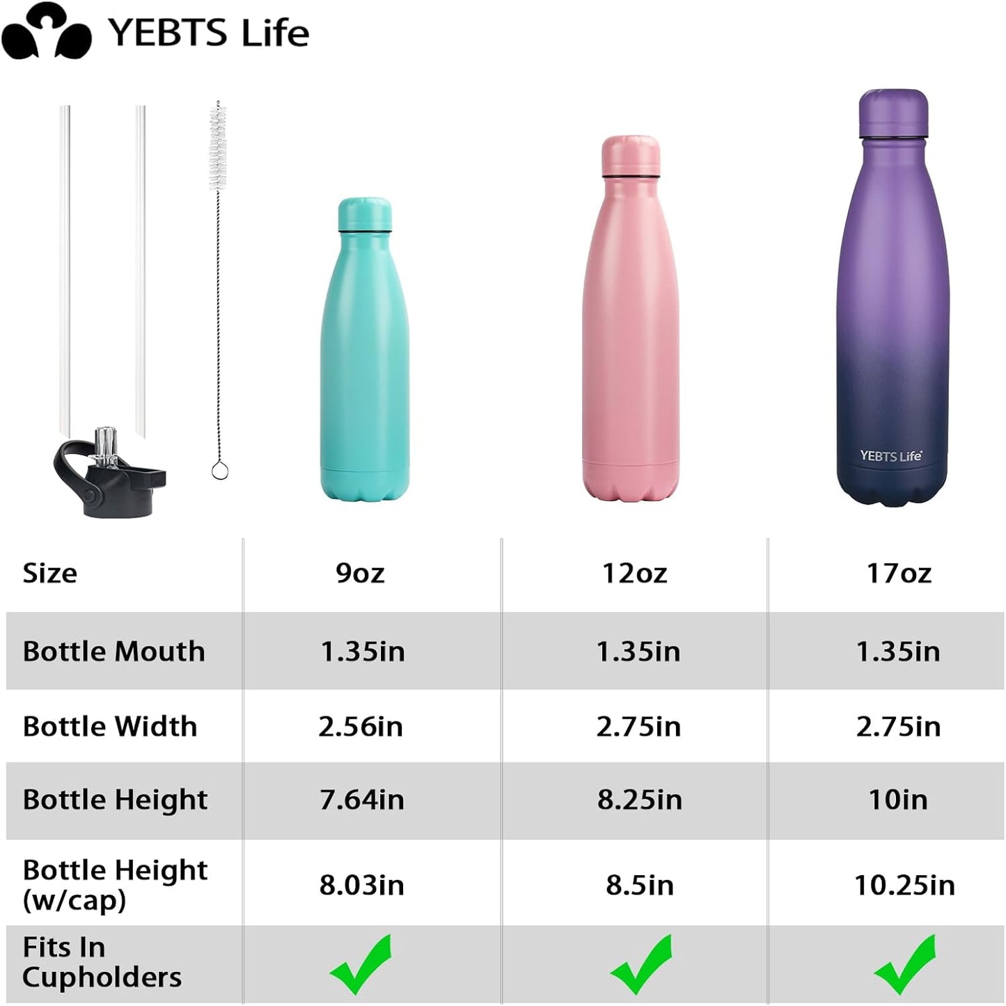Insulated Water Bottle, 2 Pack-17oz Stainless Steel Water Bottles with straw lid, Metal Sports Water Bottles for Boys,Girls, Double Wall Vacuum BPA-Free Flask for School, Sports (Purple-Oasis)