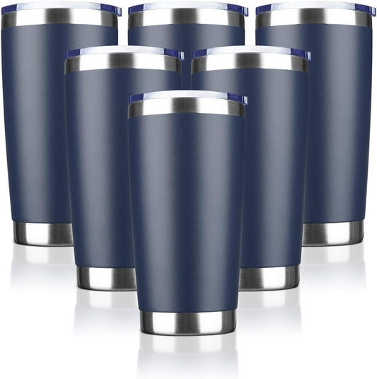 20oz Tumbler Bulk Stainless Steel Vacuum Insulated Tumblers with Lid Double Wall Travel Mug, Durable Powder Coated Coffee Cup, Suitable for Ice Drinks and Hot Beverage（Navy 6pack）