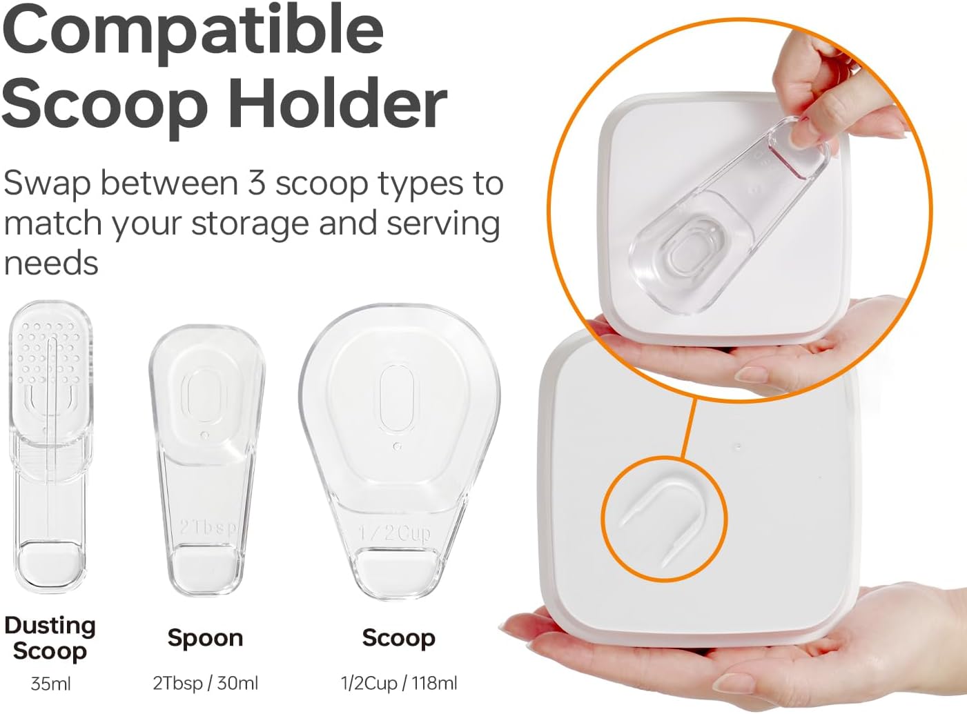 Felli Flip Tite Food Storage Container with Scoop & Lid 5" LARGE Airtight Ring Top, Acrylic Canister Jar for Sugar Flour Baking Powder Protein Rice Pasta Kitchen Organizer Gift Set (10pk, Variety)