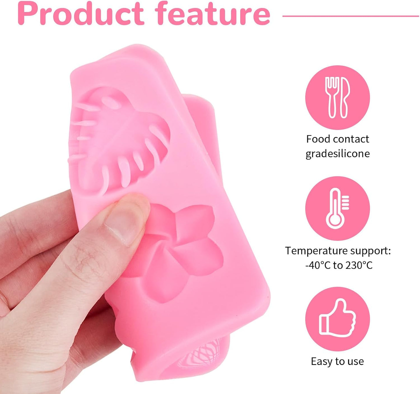 2 Pcs Tropical Flowers and Leaves Silicone Mold Set Plumeria,Hibiscus,Monstera Leaf for Diy Chocolate,Candy,Gummy Molds,Fondant,Cupcake Topper,Hawaiian Party Decoration(Pink)