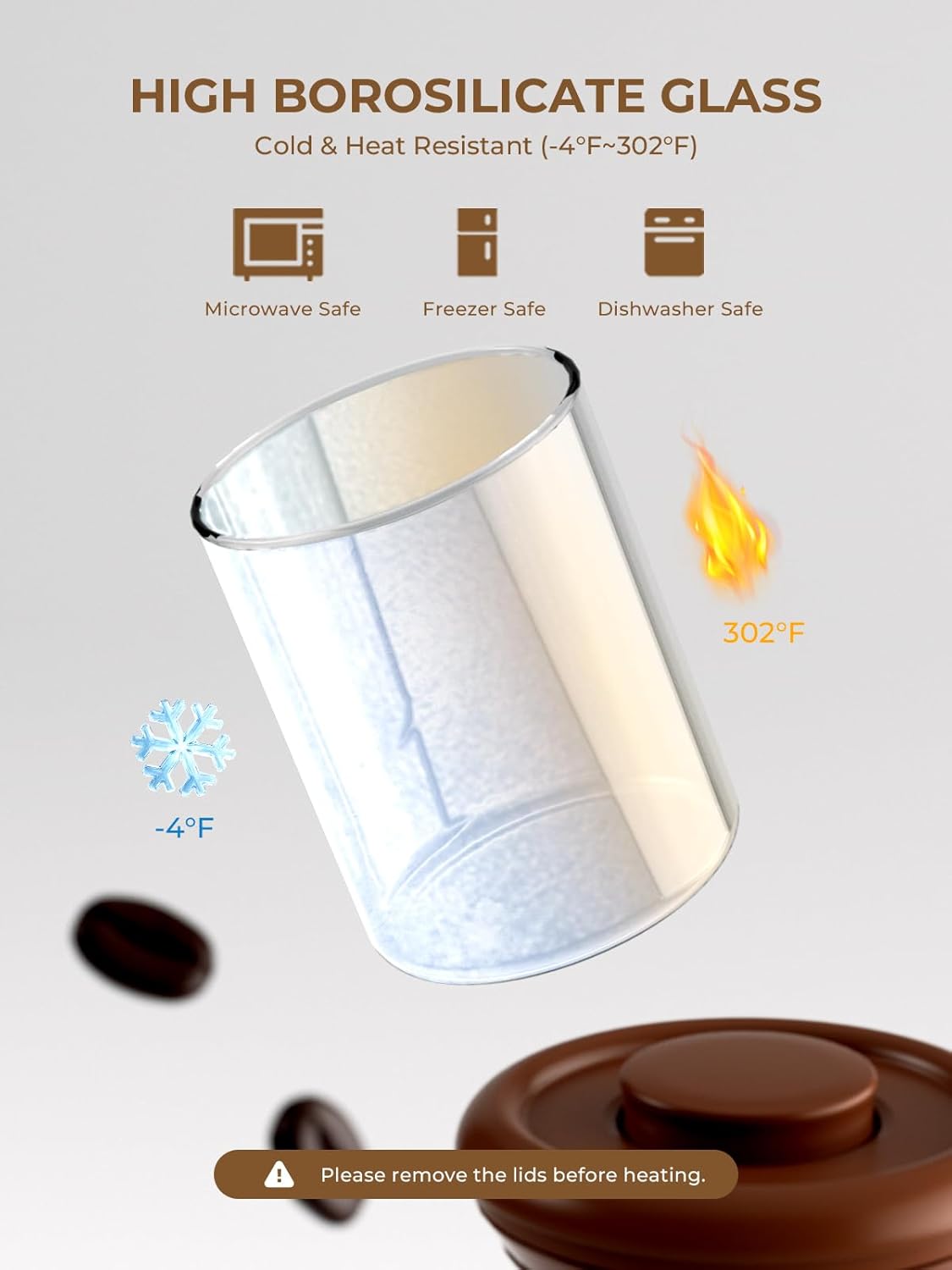 Glass Coffee Bean Jar 900 ml – Pop Top Air Tight Coffee Bean Container with CO2 Valve, 11 Oz Coffee Storage Airtight Canister, Brown