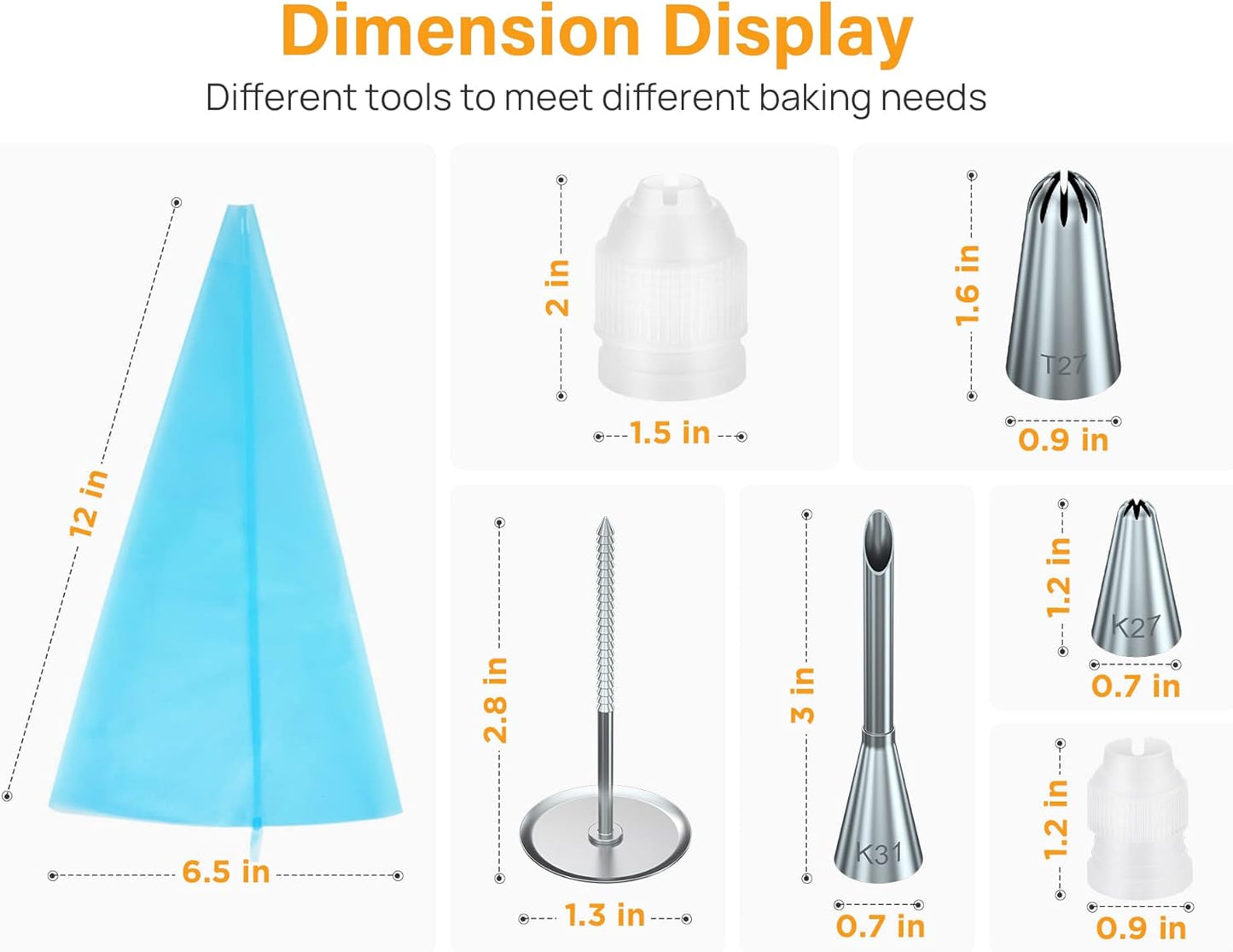 Kootek 54 in 1 Piping Bags and Tips Set with 13 Large Size Piping Tips, 35 Standard Size Icing Tips, 2 Reusable Pastry Bags 12 Inch, Cake Decorating Kit Supplies, Frosting Piping Kit for Cake, Cupcake