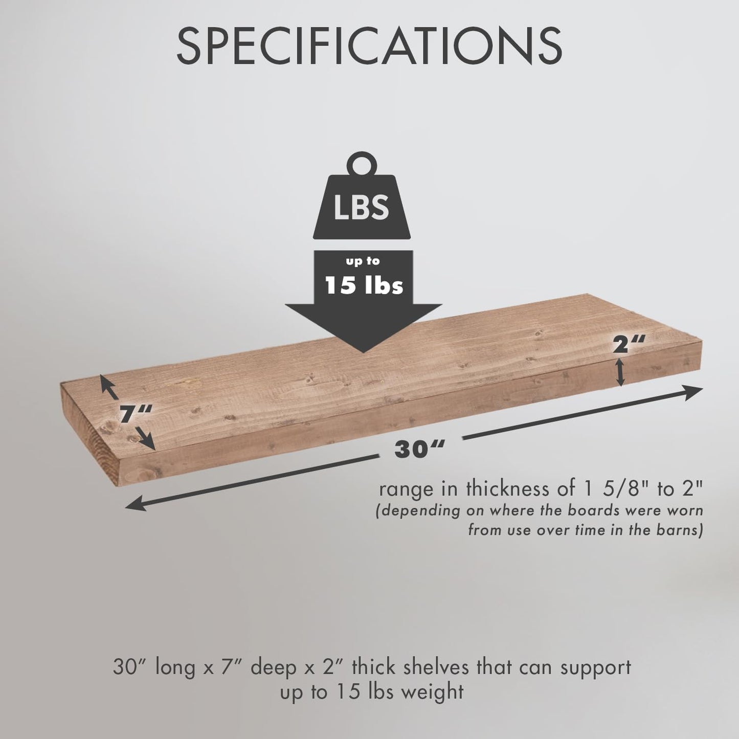 Urban Legacy Reclaimed Barnwood Planks | Floating Shelves for Wall w/Flush Mount Shelf Bracket Set Included | Set of 2 (Natural, 30"x7"x 2")