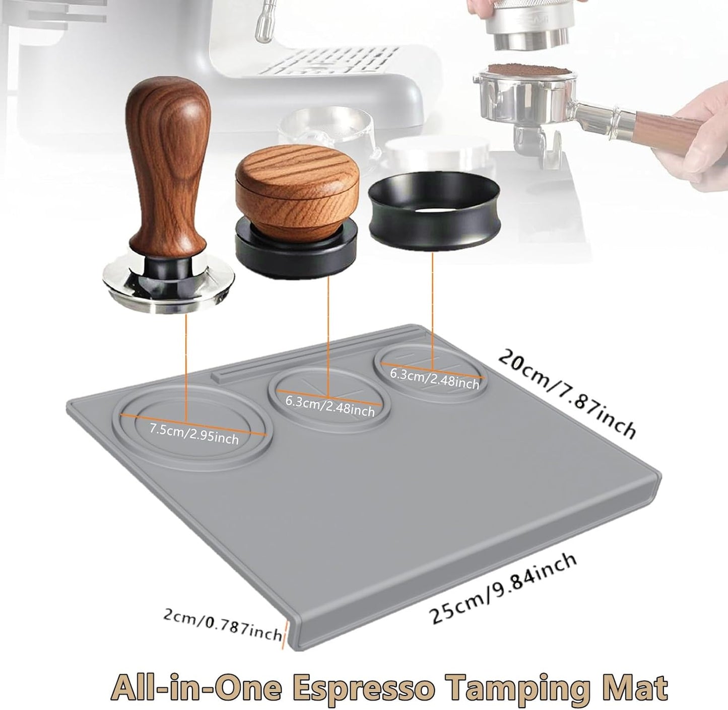 Espresso Tamping Mat, Coffee Tamper Mat, Espresso Mat for Counter, Silicone Tamper Mat, Food-grade, Non-Slip, Waterproof, Heat Resistant (Gray, 25x20x2cm)