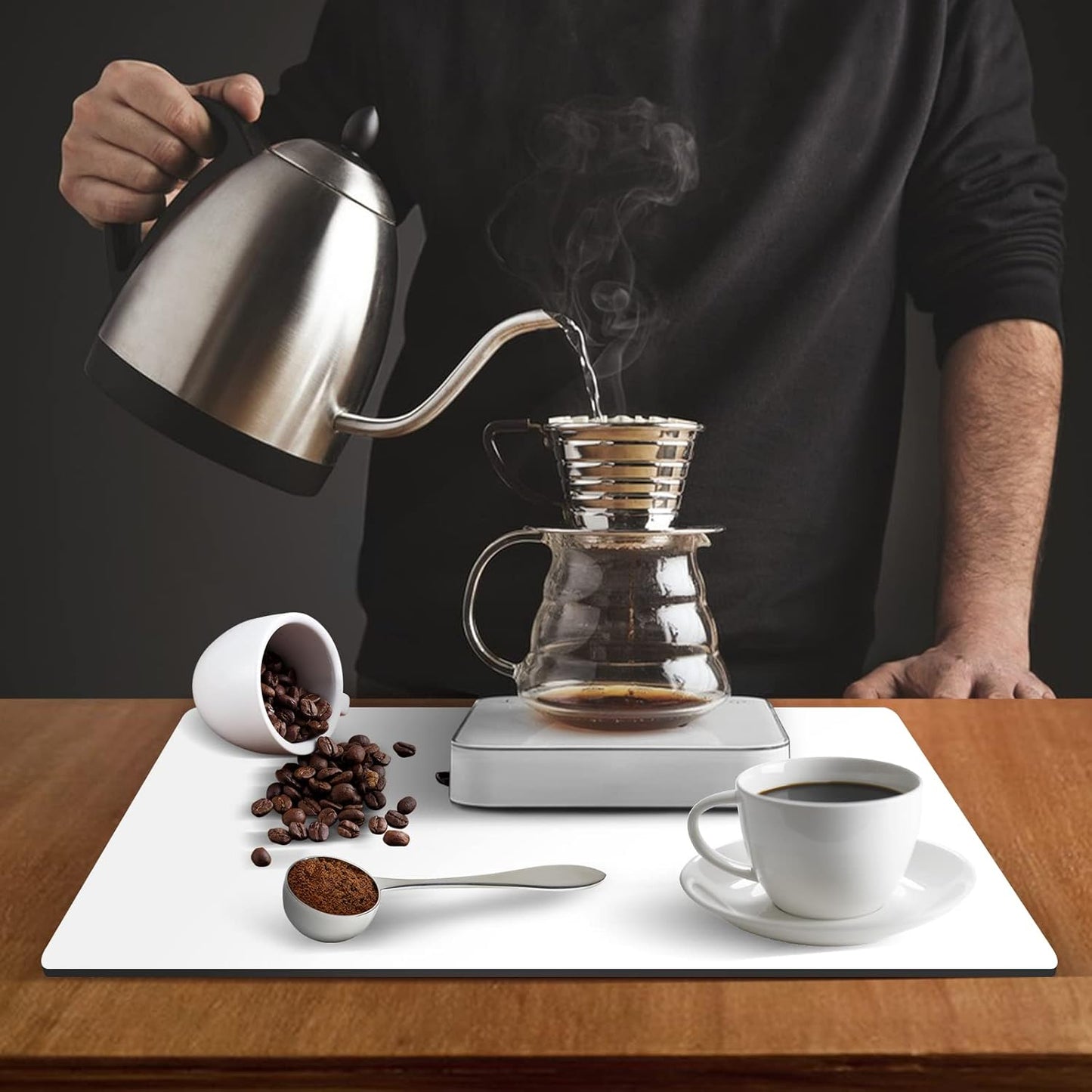 ZLR Coffee Mat - 12" x 20" Middle Kitchen Hide Stain Absorbent Dish Drying Mat for Countertop - Easy to Clean Coffee Bar Mat for Espresso Machine and Spill Protection - Milk White