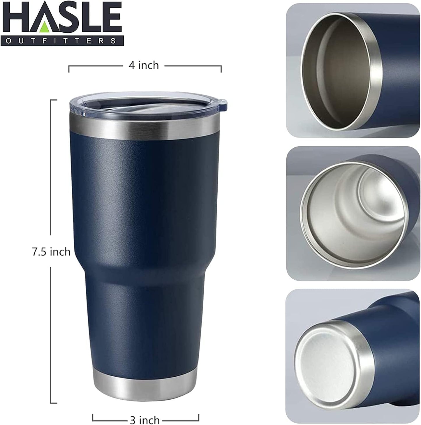 HASLE OUTFITTERS 30oz Stainless Steel Tumbler, Double Wall Vacuum Insulated Travel Mug Tumbler, Durable Insulated Coffee Mug, Gift Box Set (Navy, 12)