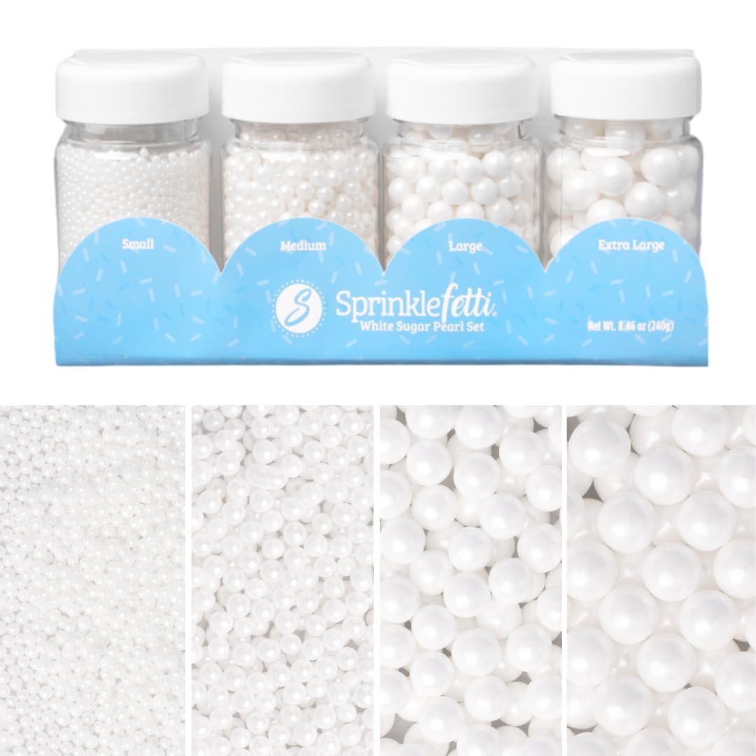 Sweets Indeed Sprinkles, White Sugar Pearl 4 Pack, 8.46 ounces, Edible Sprinkle Mix, Perfect for Cake Decorations, Baking, Ice Cream, Cookies, Cupcake Topper