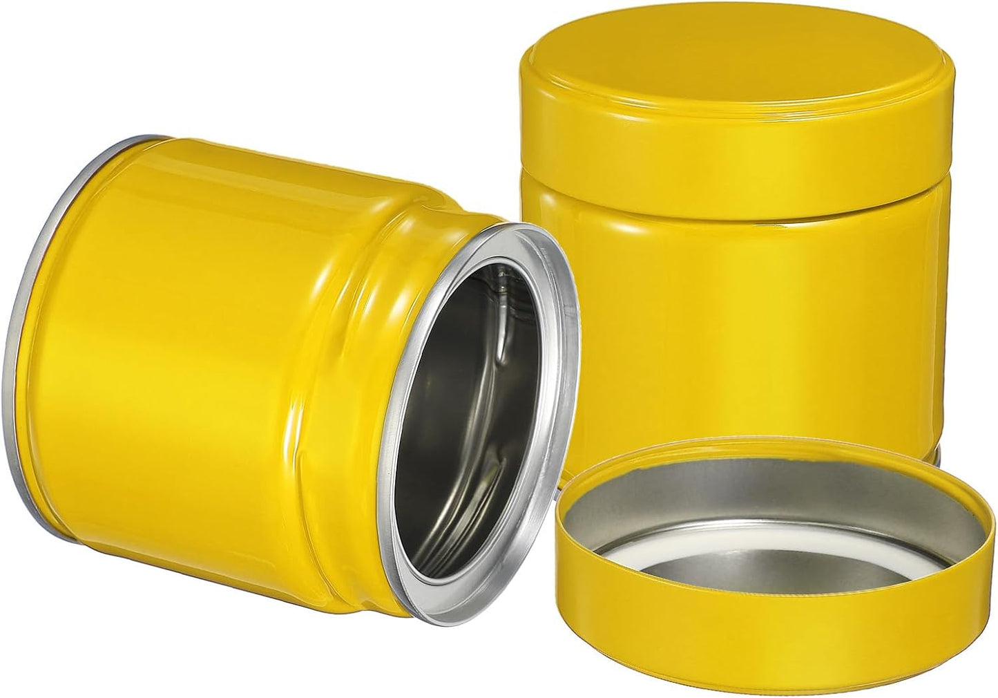 uxcell 2Pcs Round Tea Canisters, 3" x 3" Airtight Metal Tea Containers for Loose Tea, Coffee Beans, Spices - Durable, Compact, and Stylish Storage Tea Tin (Yellow)