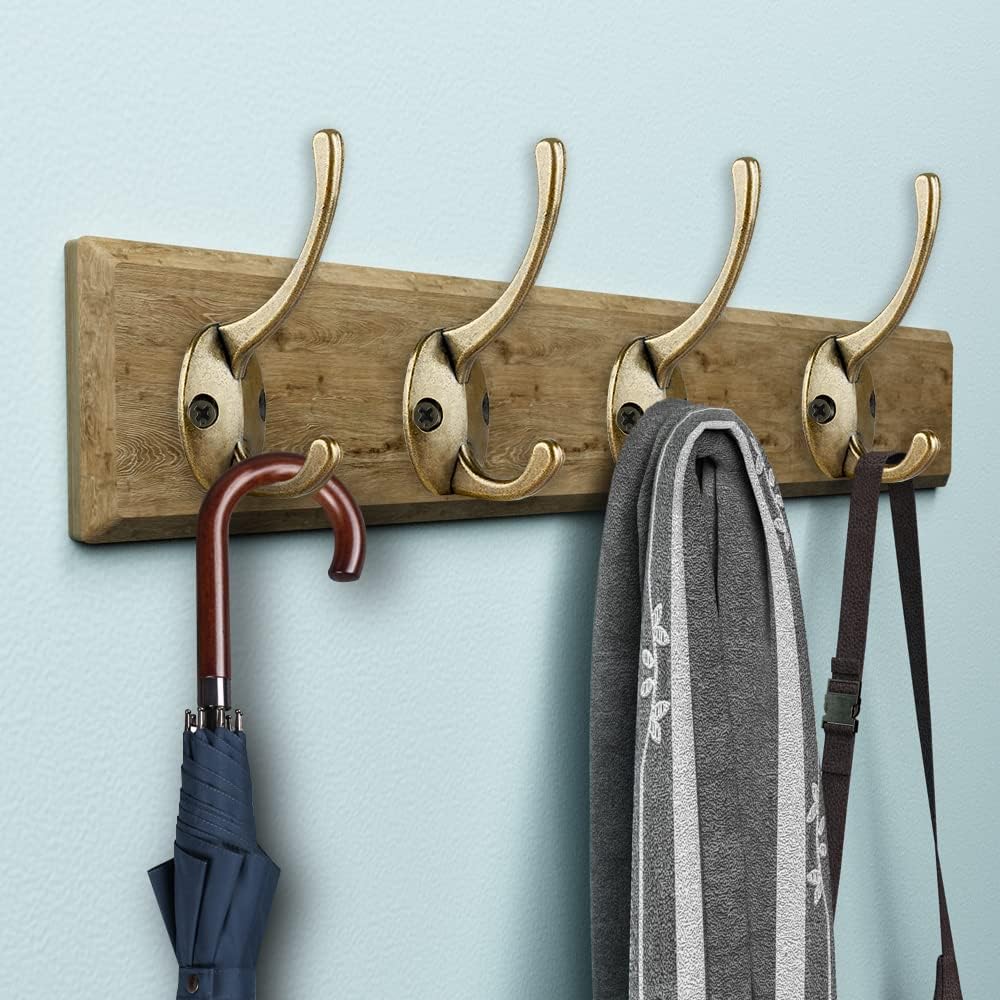 IBosins 32 Pack Antique Brass Coat Hooks Wall Mounted with 64 Screws Retro Double Hooks Utility Hooks for Coat, Scarf, Bag, Towel, Key, Cap, Cup, Hat