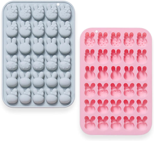 2 Pcs Easter Bunny Silicone Molds, 6 Shaped Rabbit 30 Cavities Candy Mould Wax Melt Tray for Baking Rabbit Chocolate Jello Resin Gummies Cupcake Decor