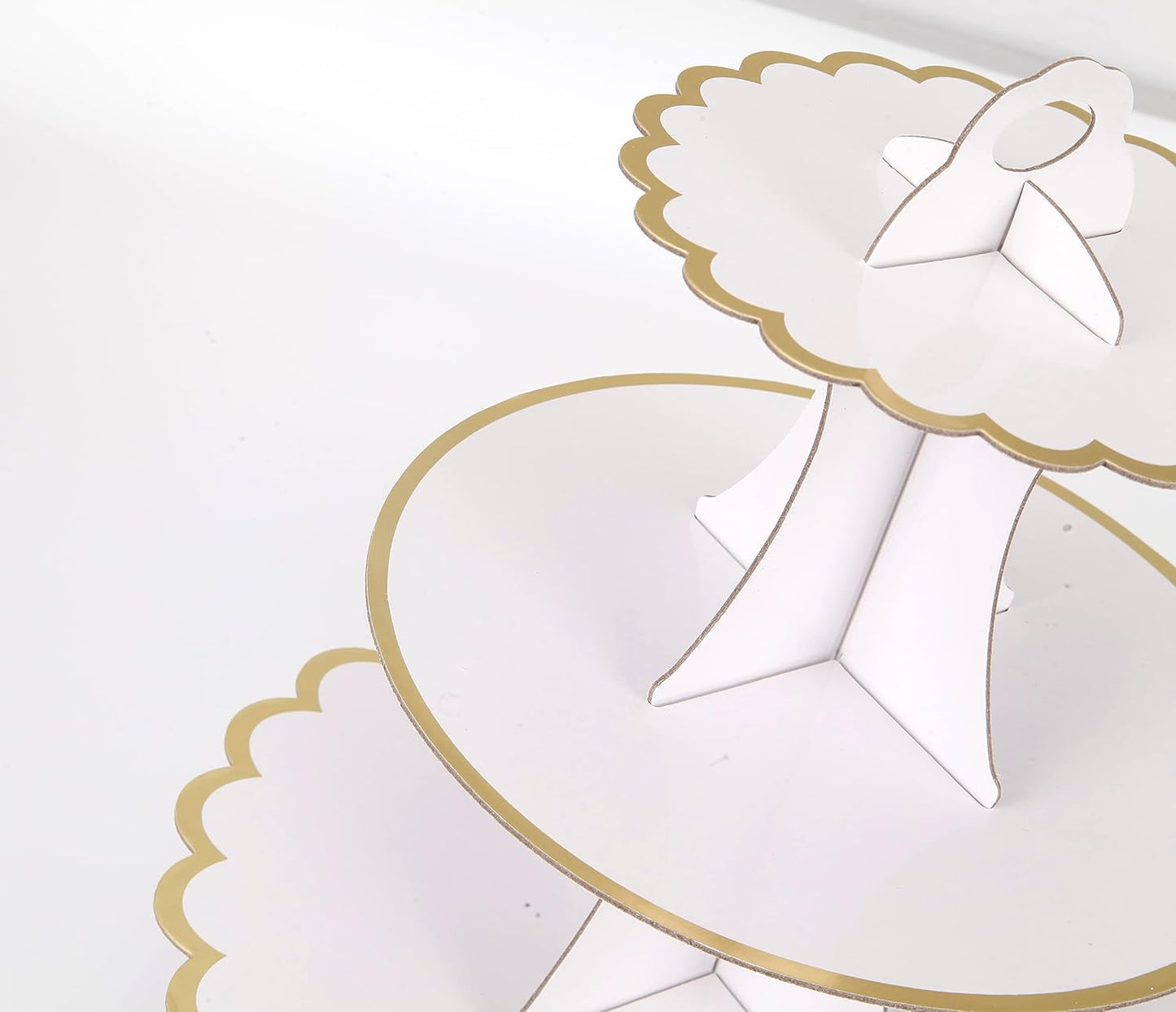 3-Tier Cupcake Stand, Lace Trim Cake Stand Holder, Tiered DIY Cupcake Stand Tower for Dessert Table Displays, Birthday Theme Party Favors Decoration, Floral Tea Party, 12" W x 12.8" H, White