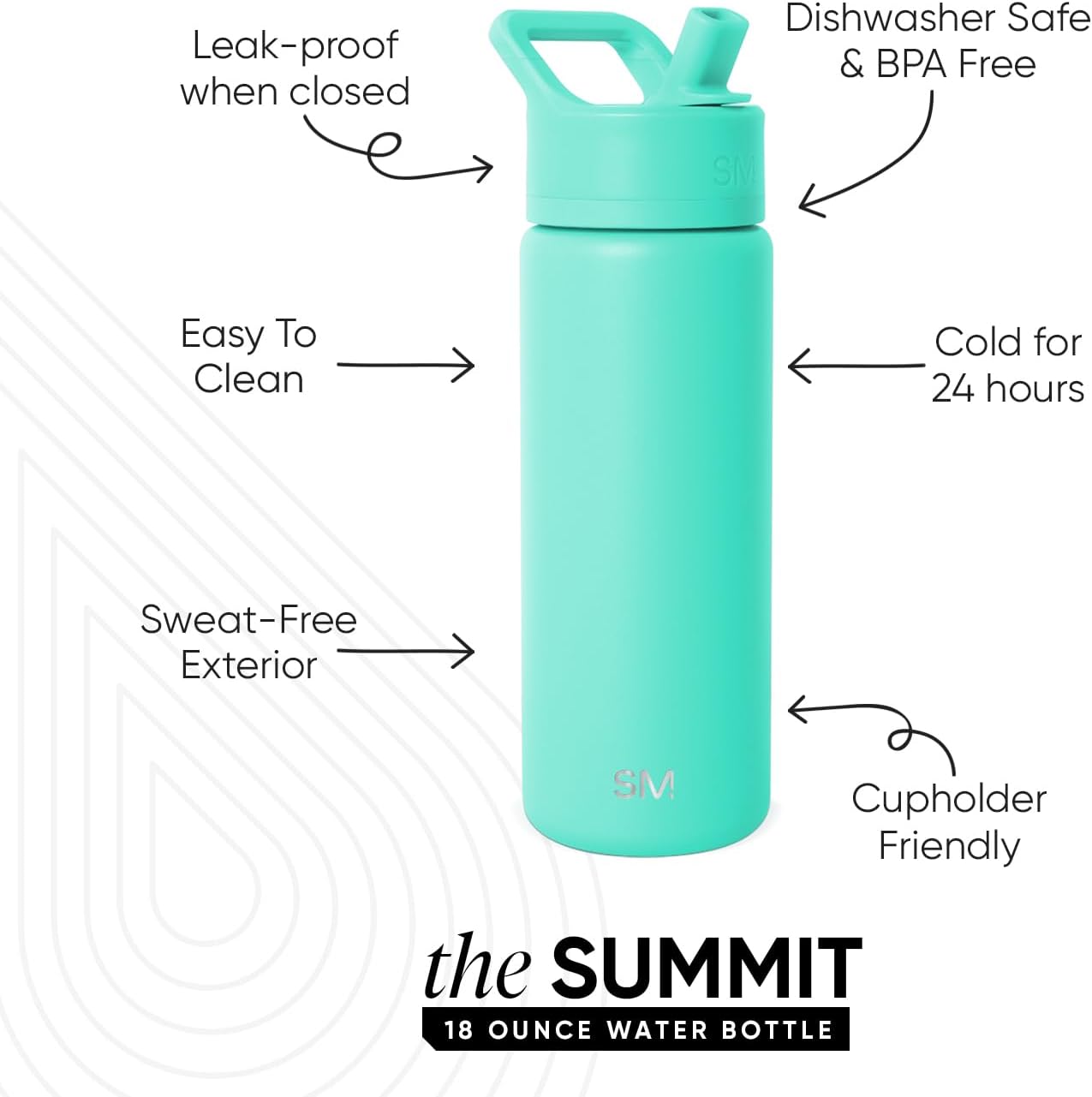 Simple Modern Kids Summit Water Bottle with Straw Lid | Vacuum Insulated Stainless Steel | Leak Proof BPA-Free Cup for School | 18oz, Tropical Wave