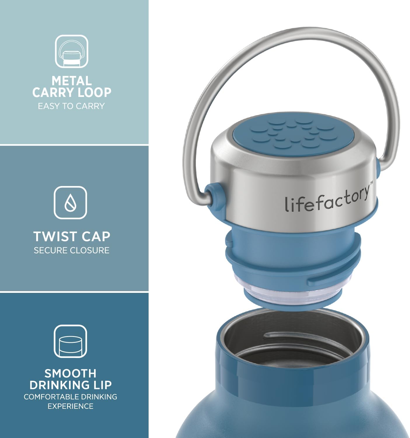 Lifefactory 16-Ounce Stainless Steel Vacuum-Insulated Sport Bottle, Dark Denim