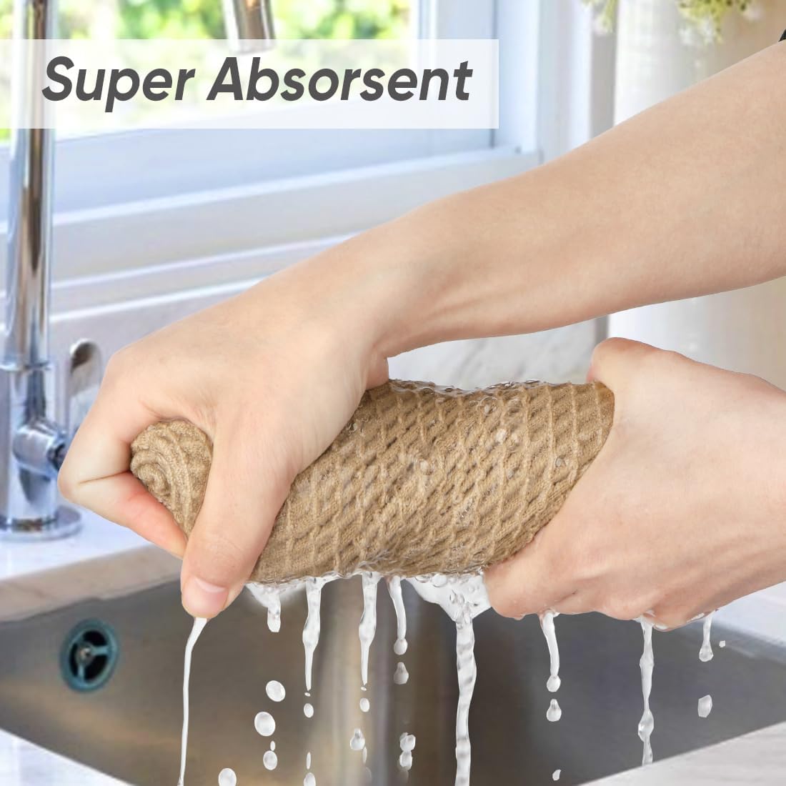 HOMEXCEL Waffle Weave Microfiber Cleaning Cloth, 6 Pack Highly Absorbent Cleaning Rag for Household, Reusable Kitchen Towels, Scratch-Free Barista Towels, 12 x 12 Inches, Brown