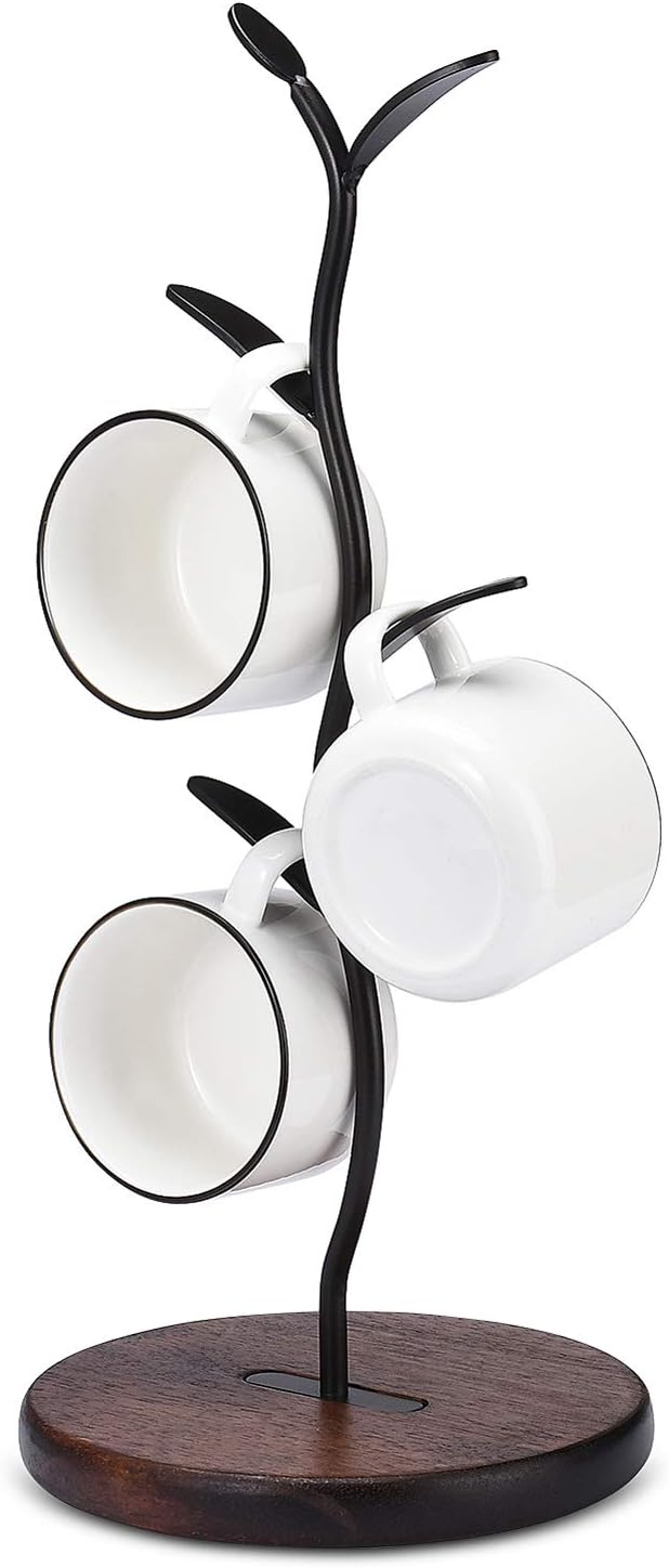 ALLCENER Mug Holder, Countertop Mug Tree, Coffee Mugs & Tea Cup Storage Rack, Coffee Counter Bar Accessory & Kitchen Organizer, Black (single row)