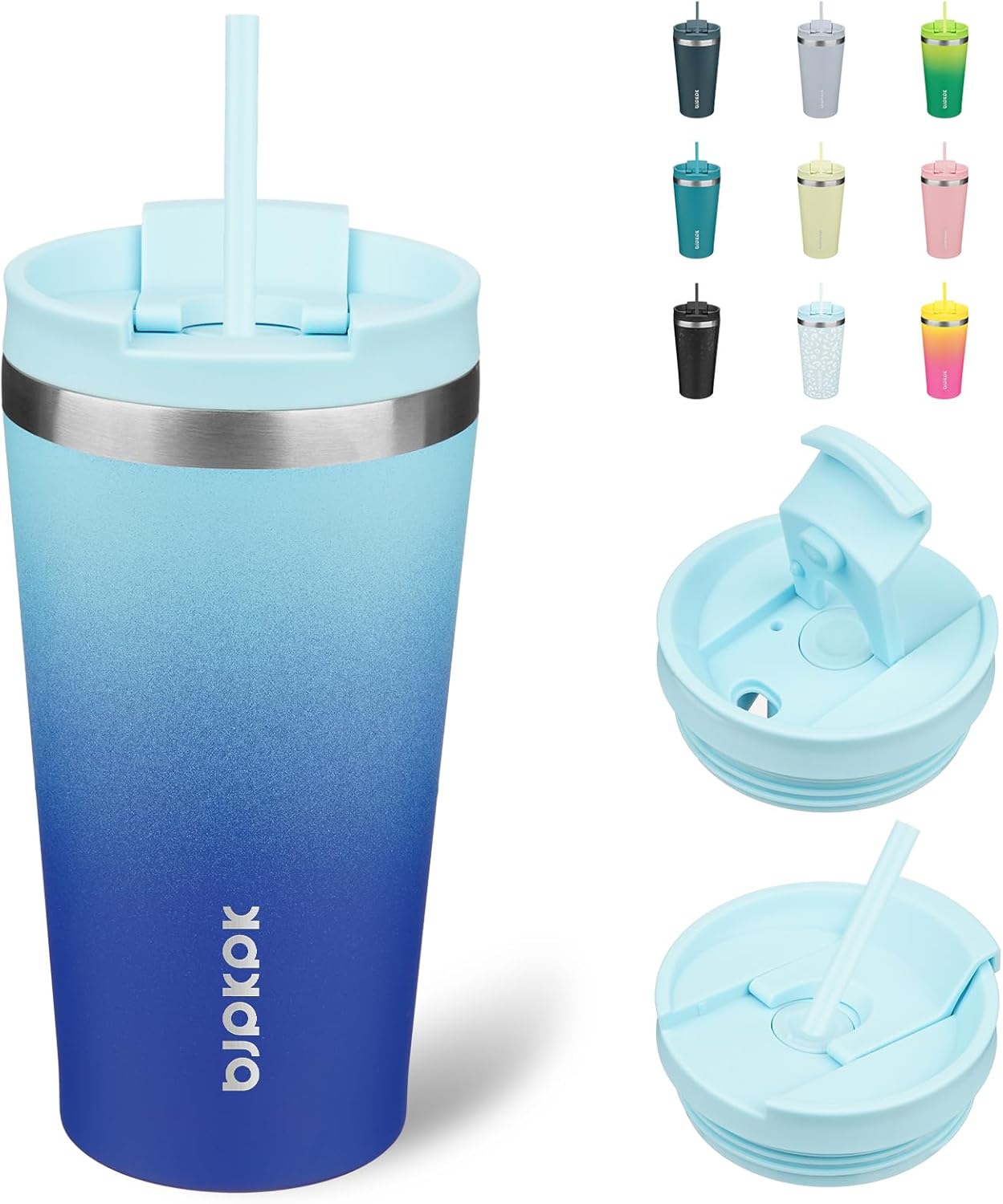 BJPKPK 18oz Insulated Tumbler With lid And Straw Stainless Steel Tumblers Travel Coffee Mug Reusable Thermal Cup,Sky