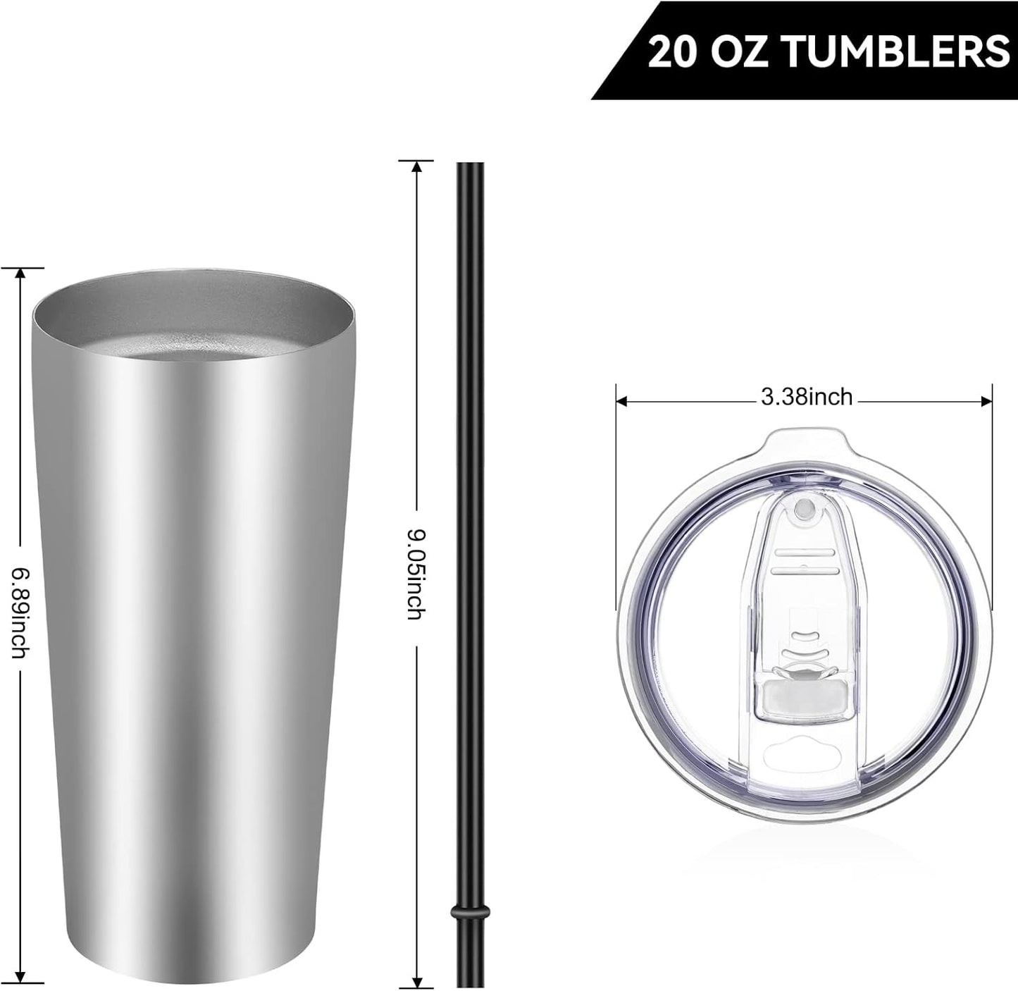 VEGOND 20oz Tumbler Bulk with Lid and Straw 6 Pack, Stainless Steel Vacuum Insulated Tumbler, Double Wall Coffee Cup Travel Mug, Stainless Steel