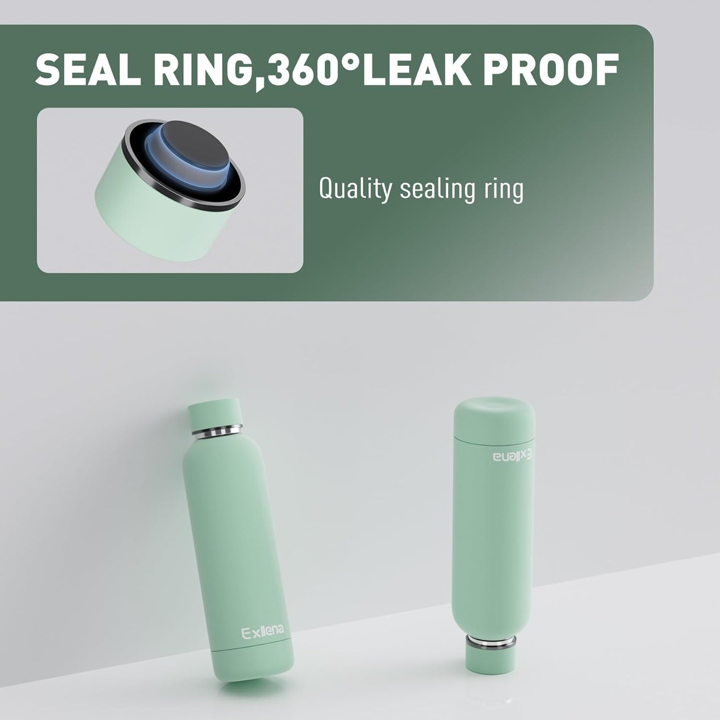 Slim Insulated Water Bottles for Travel 18oz with Clip, Double Wall Vacuum Stainless Steel Water Bottle Keeps Drinks Cold 24 Hrs/Hot 12 Hrs, 100% Leakproof, BPA Free(Mint)