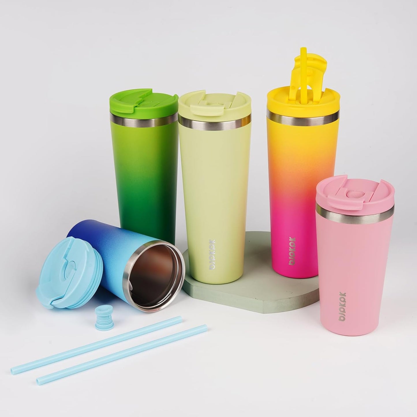 BJPKPK 30oz Insulated Tumbler With lid And Straw Stainless Steel Tumblers Travel Coffee Mug Reusable Thermal Cup,Sky