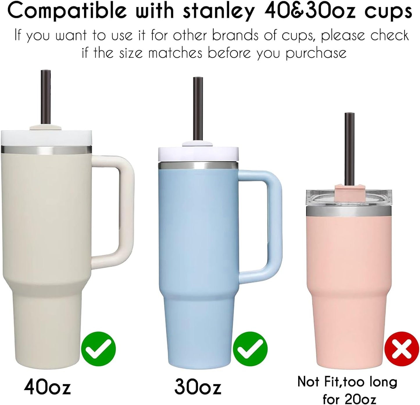 AIERSA 12Inch Replacement Black Straw for Stanley 40/30oz Cups,Plastic Reusable Straw for Stanley Quencher FlowState Tumbler, Long Drinking Straws with Cleaning Brush for Stanley Cup Accessories