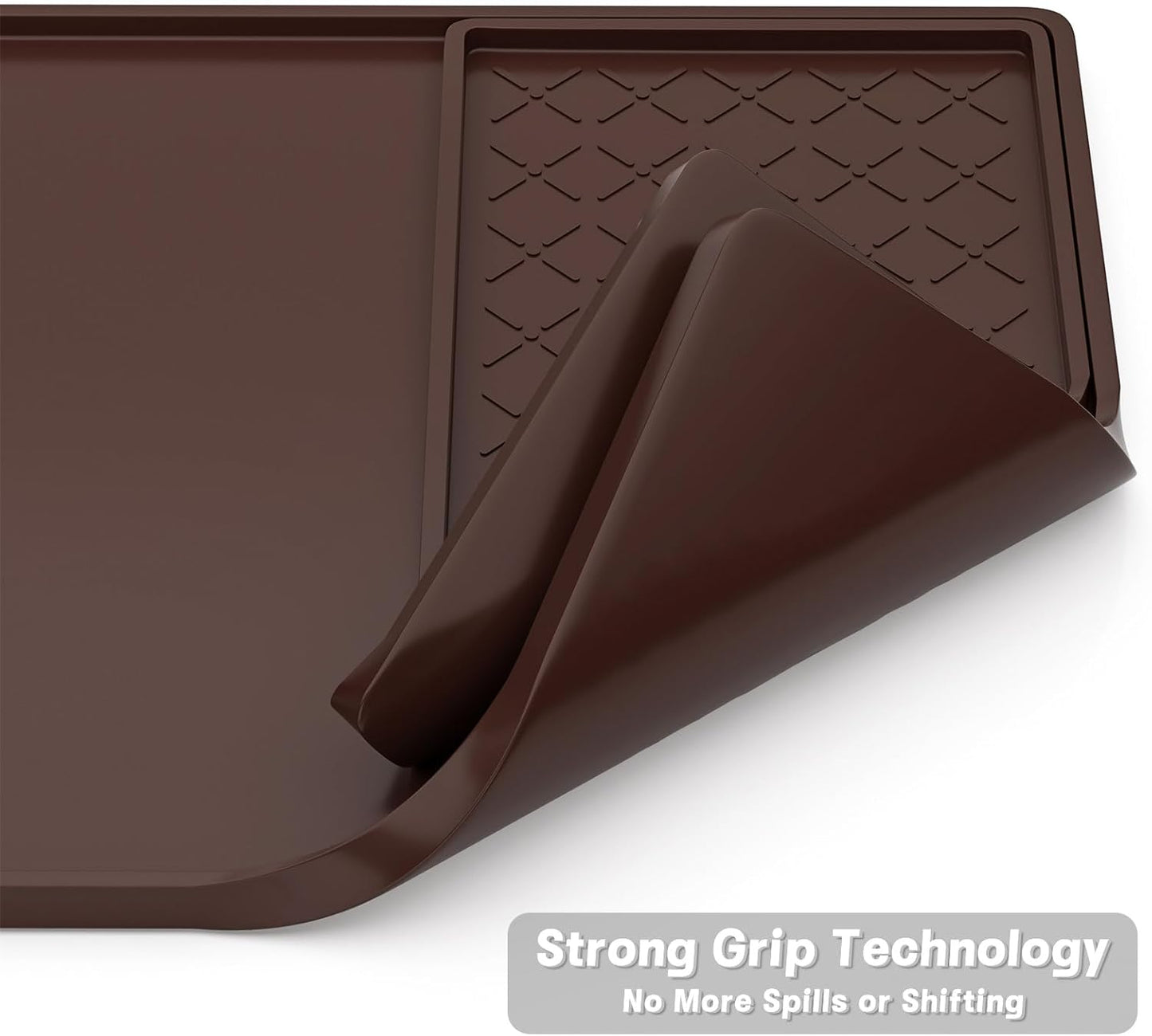 Rnivvi Silicone Coffee Mat, 16" x 24" Waterproof Raised Edge Coffee Bar Mats for Espresso Machine Station Accessories, Heat Resistant Detachable Dish Drying Pad for Kitchen Counter, Dish Rack, Brown