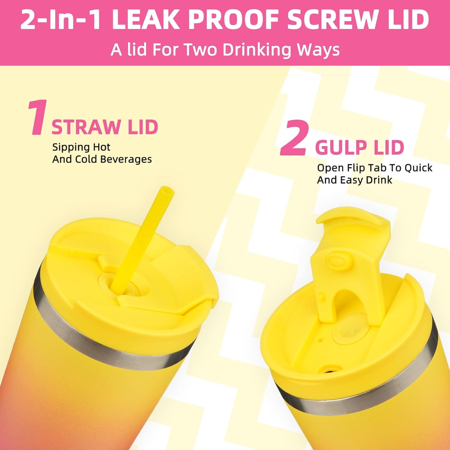 BJPKPK 30oz Stainless Steel Insulated Tumbler With lid And Straw Travel Coffee Thermal Tumblers Cup For Women And Men,Pink Yellow Rose