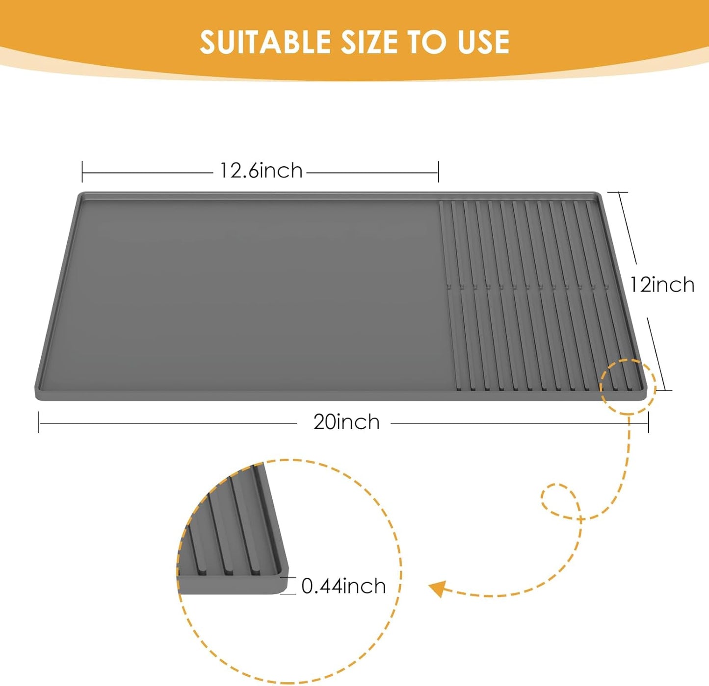 Silicone Coffee Mat with Raised Edges, 20'' X 12'', Bar Mat for Countertops, Fits Under Coffee Maker, Espresso Machine, Dish Drying Mat (GRAY)