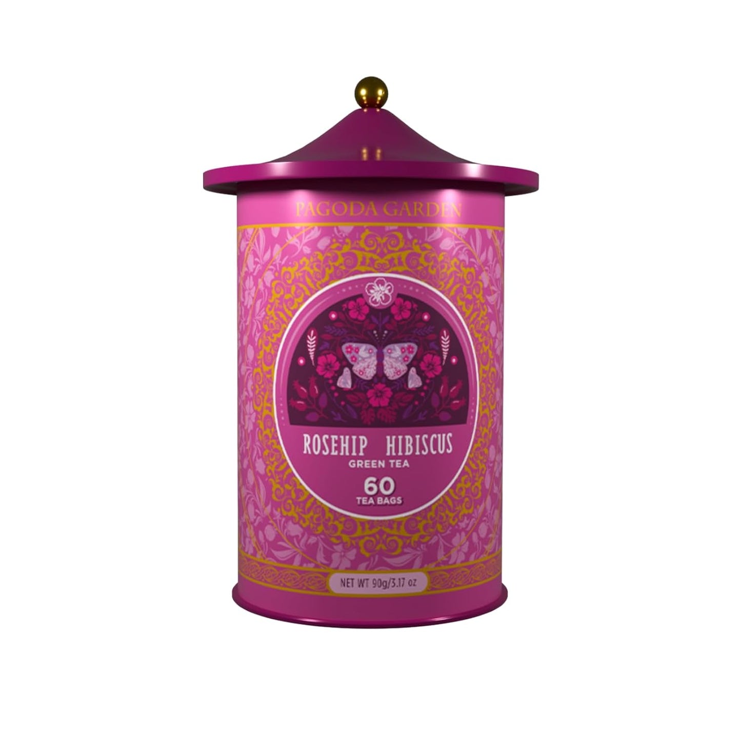 Life Plus Style Gourmet Pagoda Garden Rosehip Hibiscus Green Tea Organic Herbal Tea Caffeinated Hot or Iced Natural Ceylon Tea Antioxidants Supports Wellness 60 Tea Bags