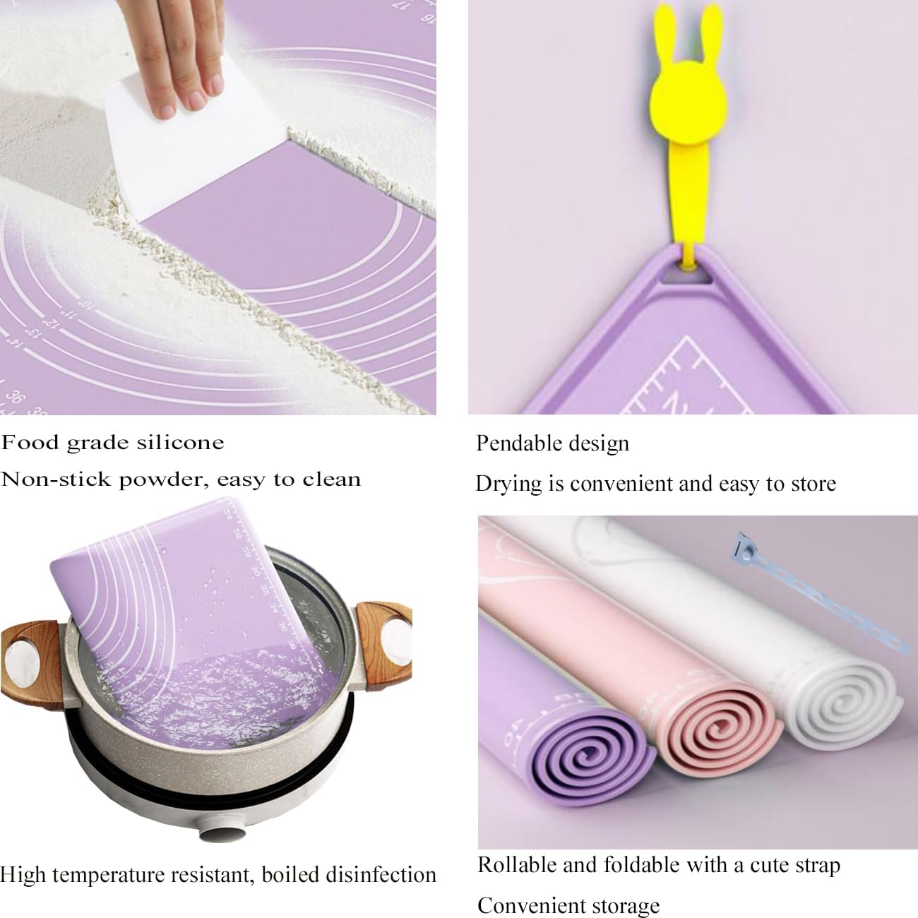 Silicone Pastry Mat 24"*16" Extra Thick Non Stick Baking Mat with Measurement Food Grade Silicone Rolling Dough Mat, Fondant, Pie Crust Mat, Kitchen Mat with Hang Holes, Raised Edge