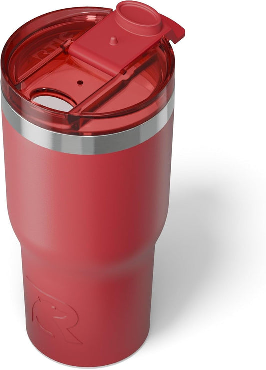 RTIC 20oz Essential Tumbler with Lid, Insulated, Stainless Steel, Metal, Double Wall Vacuum-Insulation, Ceramic Lined, Travel Cup for Iced Coffee, Tea, Hot and Cold Drink, Flag Red