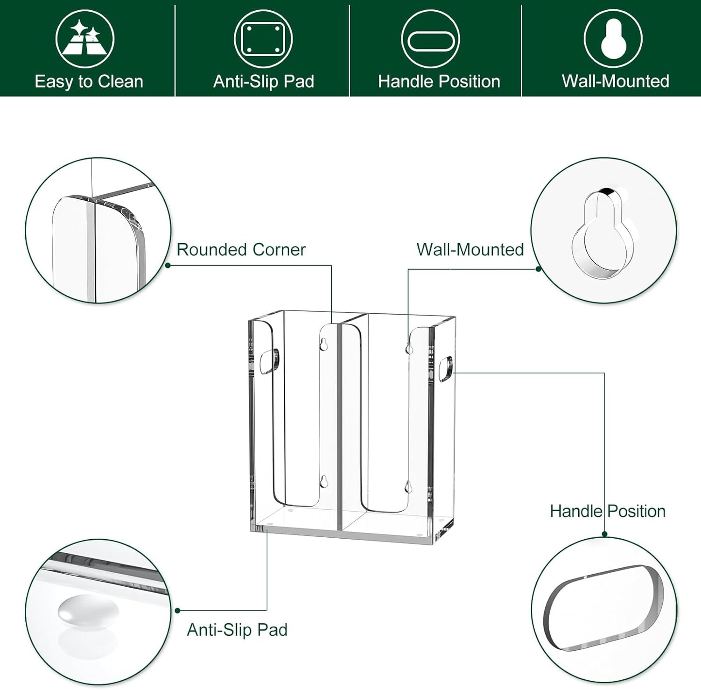 Disposable Coffee Cup Dispenser with Handles, Countertop or Wall Mount Hot/Cold Drink Cup and Lid Holder - Bathroom/Kitchen/Office Acrylic Cup Lid Storage Organizer (2 Compartments, Clear)