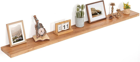 Floating Shelves for Wall Decor, 8" Deep Rustic Solid Elm Wood Floating Shelves Wall Mounted, Wall Shelves with Invisible Bracket for Living Room Bathroom Bedroom Kitchen, 72 Inch Set of 1, Natural