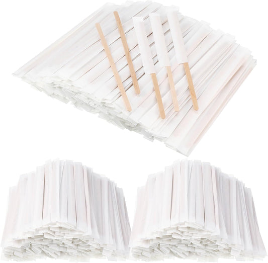 Amyhill 1000 Pcs Individually Wrapped Wooden Coffee Stirrers, Disposable Coffee Stir Sticks Round End Sticks Bulk Wood Stirrers for Cocktail Hot Drinks Restaurant Bar Home Office (5.5 Inch)