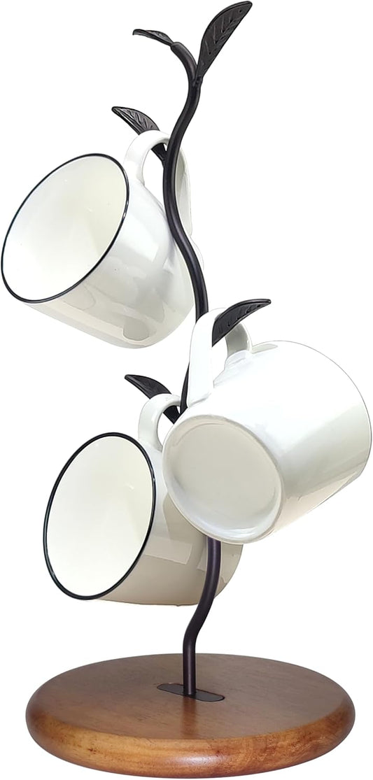 Coffee Mug Holder Tree Rack for Counter,Leaf Shaped Tea Cup Mug Holder Stand for Countertop,Perfect Coffee Bar Accessory & Kitchen Home Organizer Black