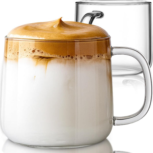 Aquach 20 oz Large Glass Coffee Mugs with Handle Set of 2 - Clear Glass Cups for Latte, Cappuccino, and Tea
