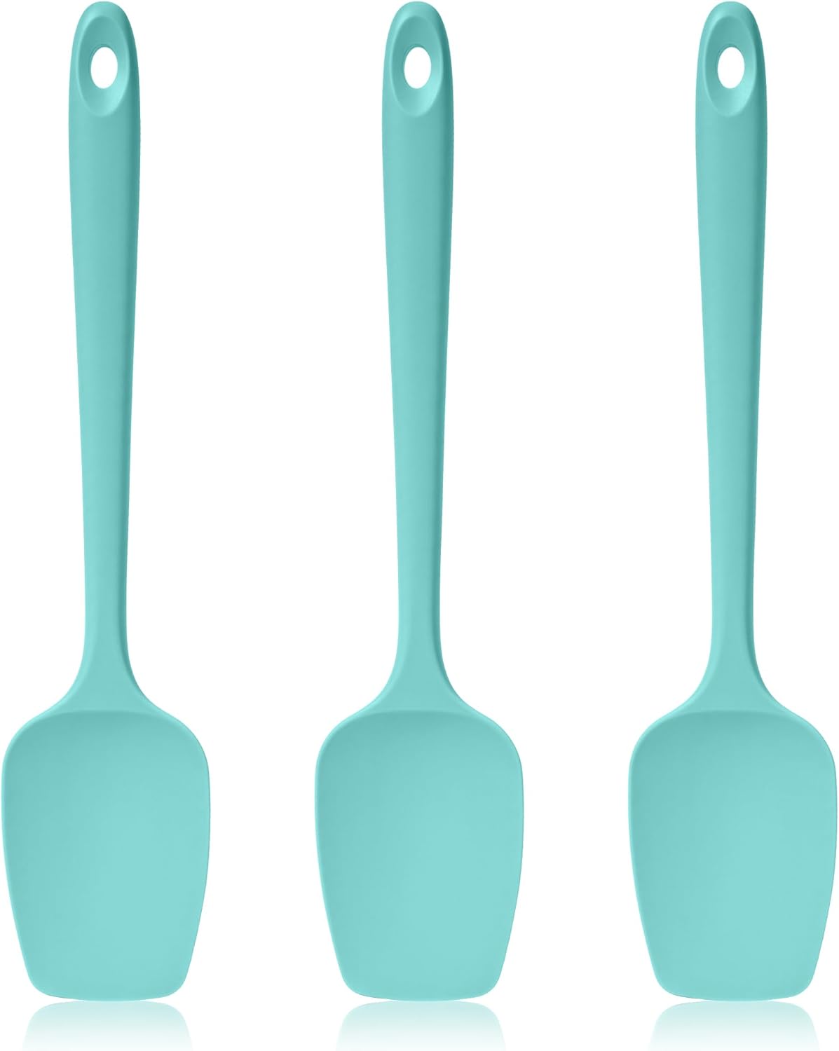600ºF Heat Resistant Spatulas, High Heat Food Safe Semless Kitchen Silicone Spoon Spoonula Scraper Set for Cooking Baking Mixing Scraping Stirring Nonstick Cookware Pan Bowl (3Pcs,Aqua Sky)
