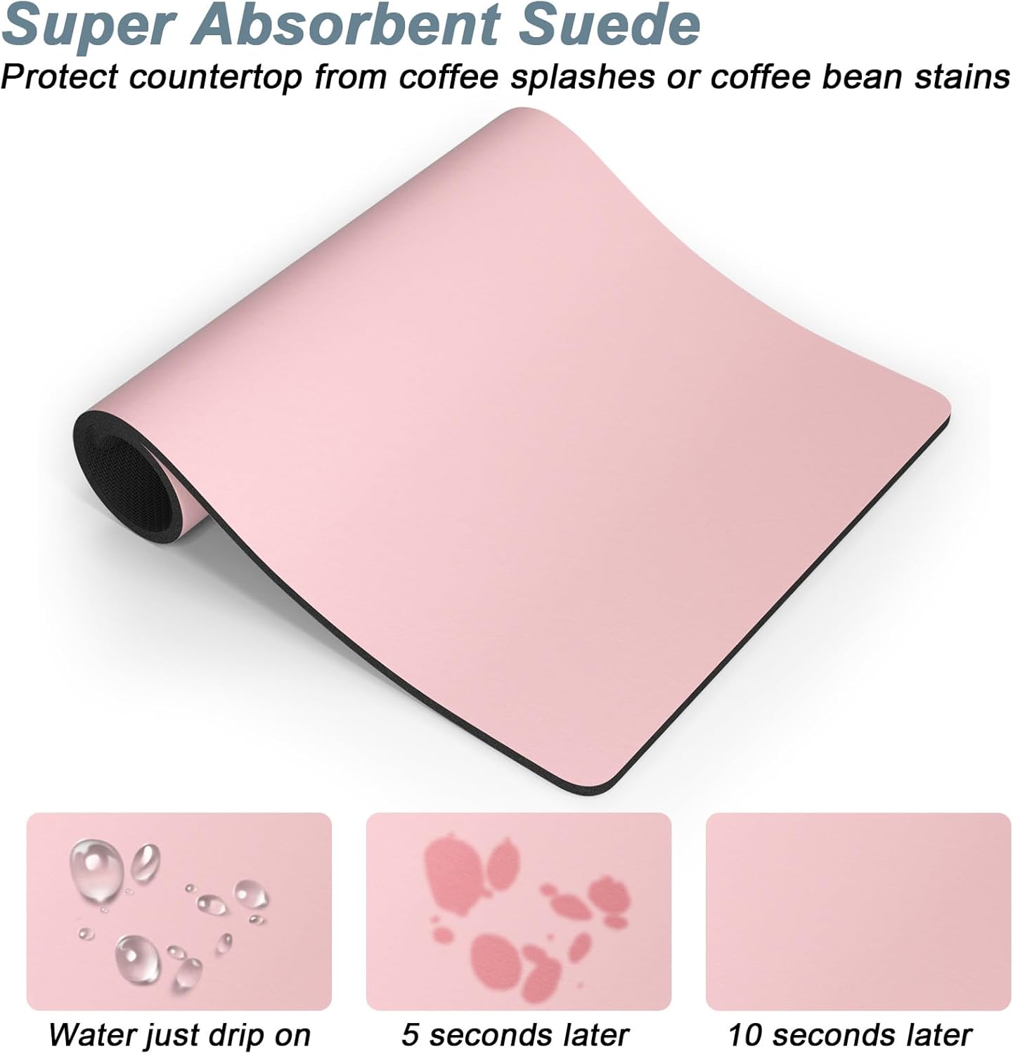 Rnivvi Coffee Mat, 12" x 19" Coffee Bar Mats for Espresso Machine Station Accessories and Organizer, Hide Stain Rubber Backed Absorbent Dish Drying Pad for Kitchen Counter, Cute Bar Decor Pad, Pink