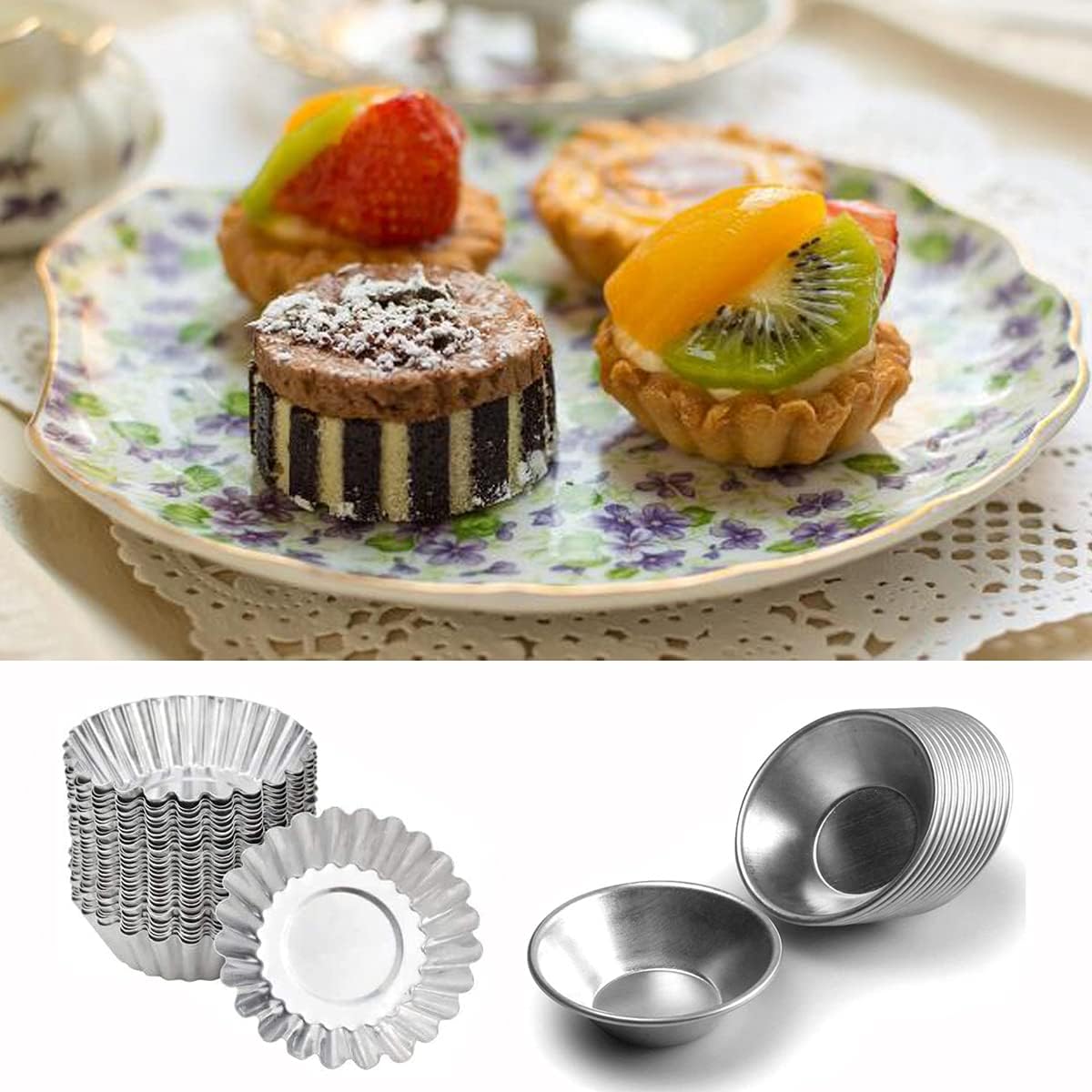 Egg Tart Molds Reusable, Non-Stick Mini Tart Pan Pie Tins Cupcake Cake Baking Cups,Aluminium/30 Pieces