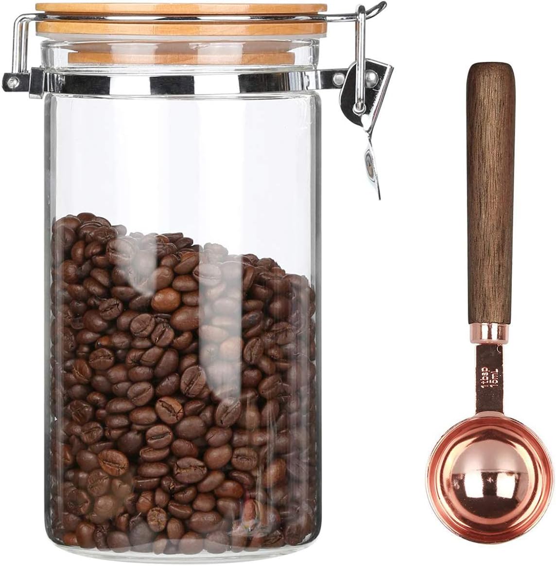 KKC Borosilicate Glass Coffee Bean Storage Container with Airtight Lid,Glass Sealed Jar with Locking Clamp Lid for Coffee Beans,Nuts,Coffee Storage Canister with Spoon for 1 lb Bean,40 Fluid-oz