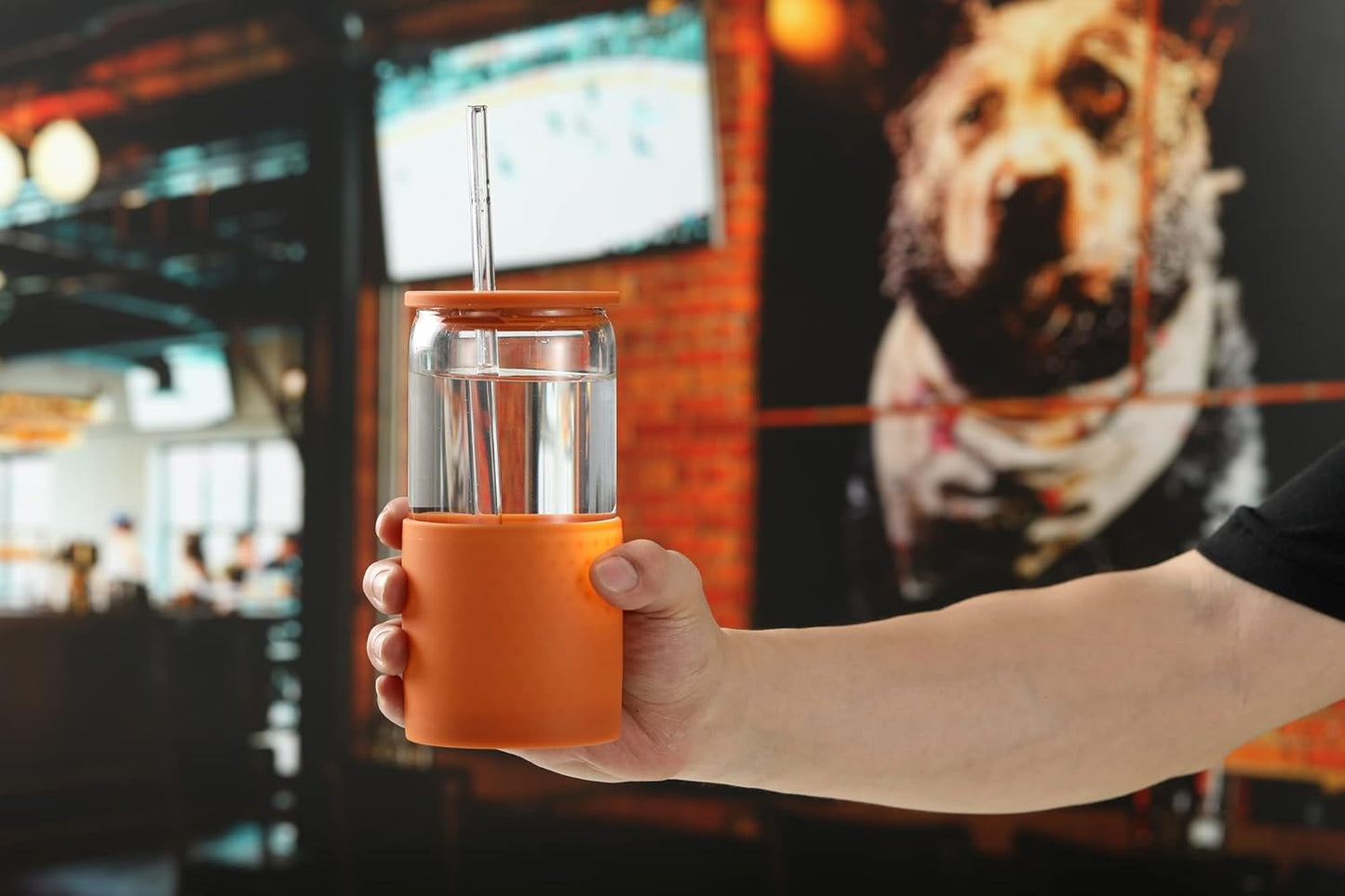 Sunseeke Glass Tumbler with Straw and Lid, 16oz Ice Coffee Cup, Silicone Sleeve Cleaning Brushes, Drinking Glasses for Water, Iced Coffee, Smoothie -BPA Free -3Pack