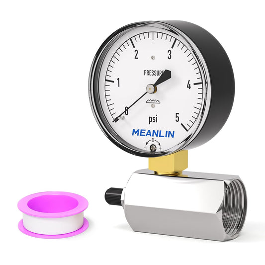 MEANLIN MEASURE 0-5Psi Diaphragm Type Capsule Low Pressure Gauge with 3/4" FNPT Connection Valve, 2-1/2" FACE DIAL Adjustable Air Test Pressure Gauge