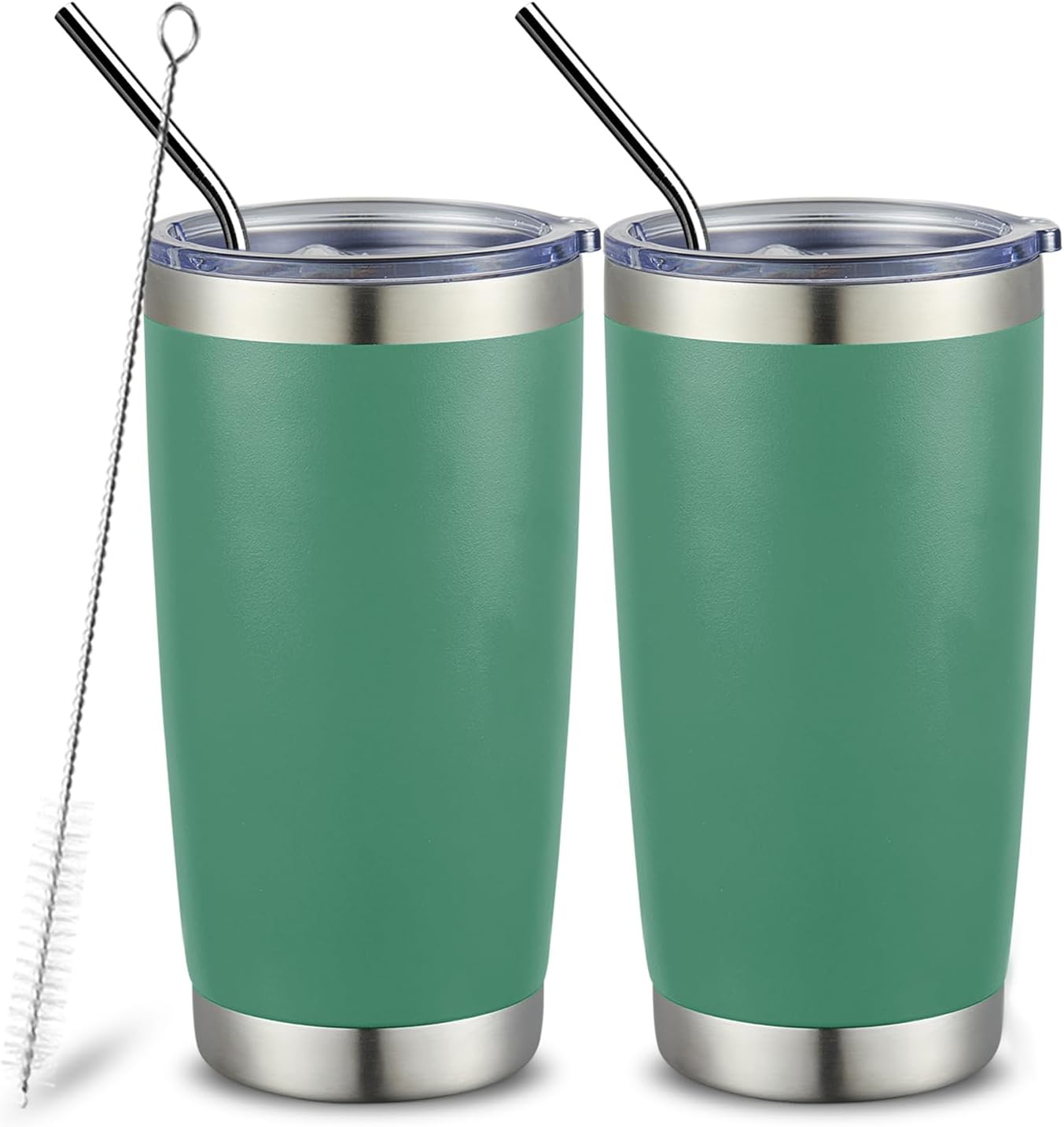 COMOOO 20oz Tumbler Bulk Double Wall Vacuum Insulated Travel Mug, Stainless Steel Tumbler with Lid and Straw Durable Powder Coated Insulated Coffee Cup for Cold & Hot Drinks (Dark Green, 2 pack