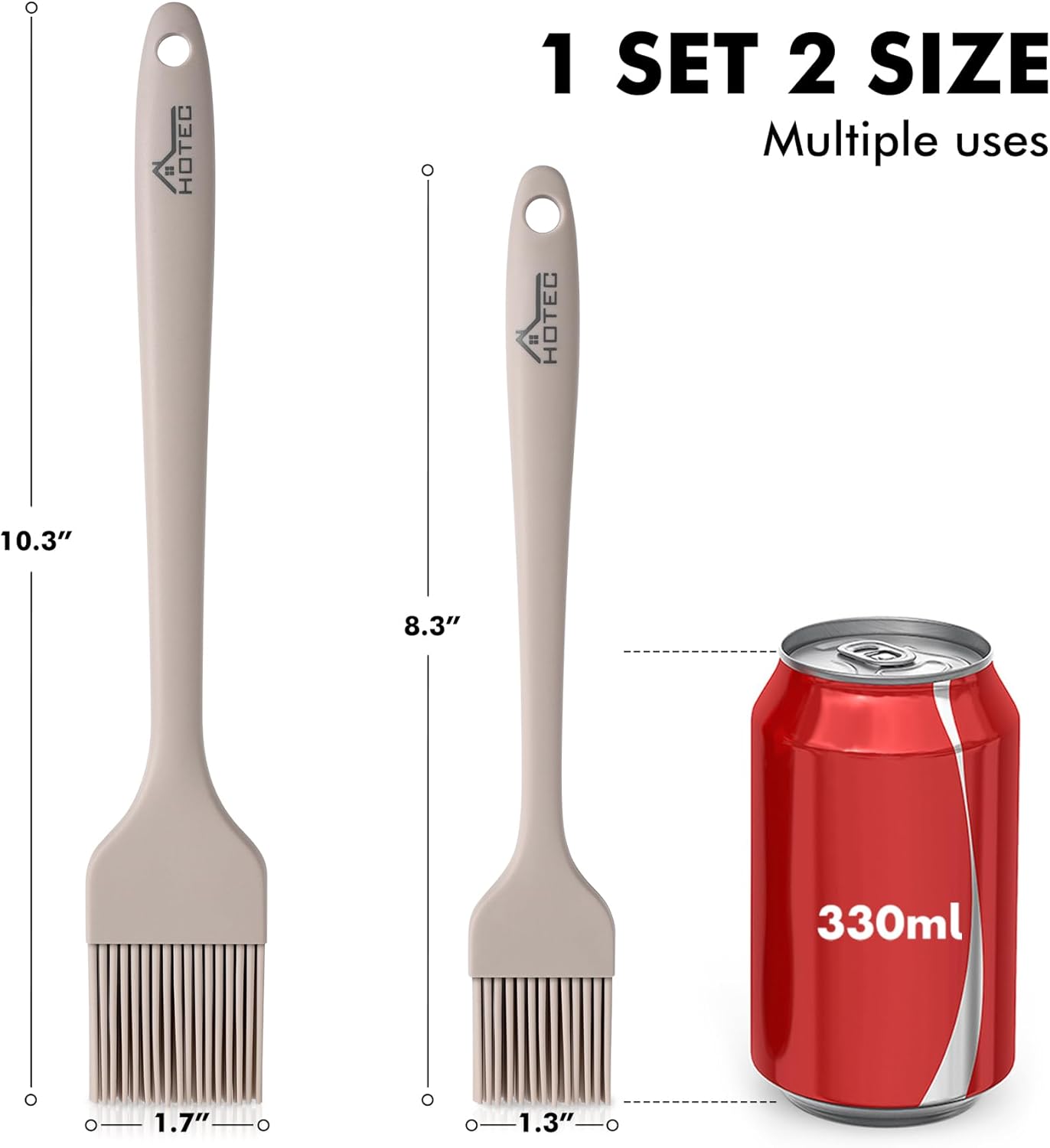 HOTEC Basting Brushes Silicone Heat Resistant Pastry Brushes Spread Oil Butter Sauce Marinades for BBQ Grill Barbecue Baking Kitchen Cooking BPA Free Dishwasher Safe, Khaki Set of 2