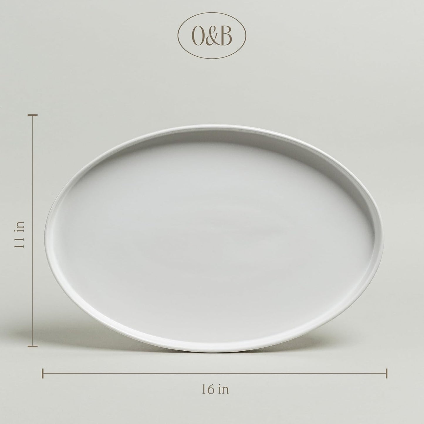 over&back Stackable Stoneware Serving Platter - Elegant 1-Piece Oval Serving Platter to Complete Your Kitchen Set - Perfect for Appetizers, Desserts, and More - 16" L x 11" W - Semi-Matte White