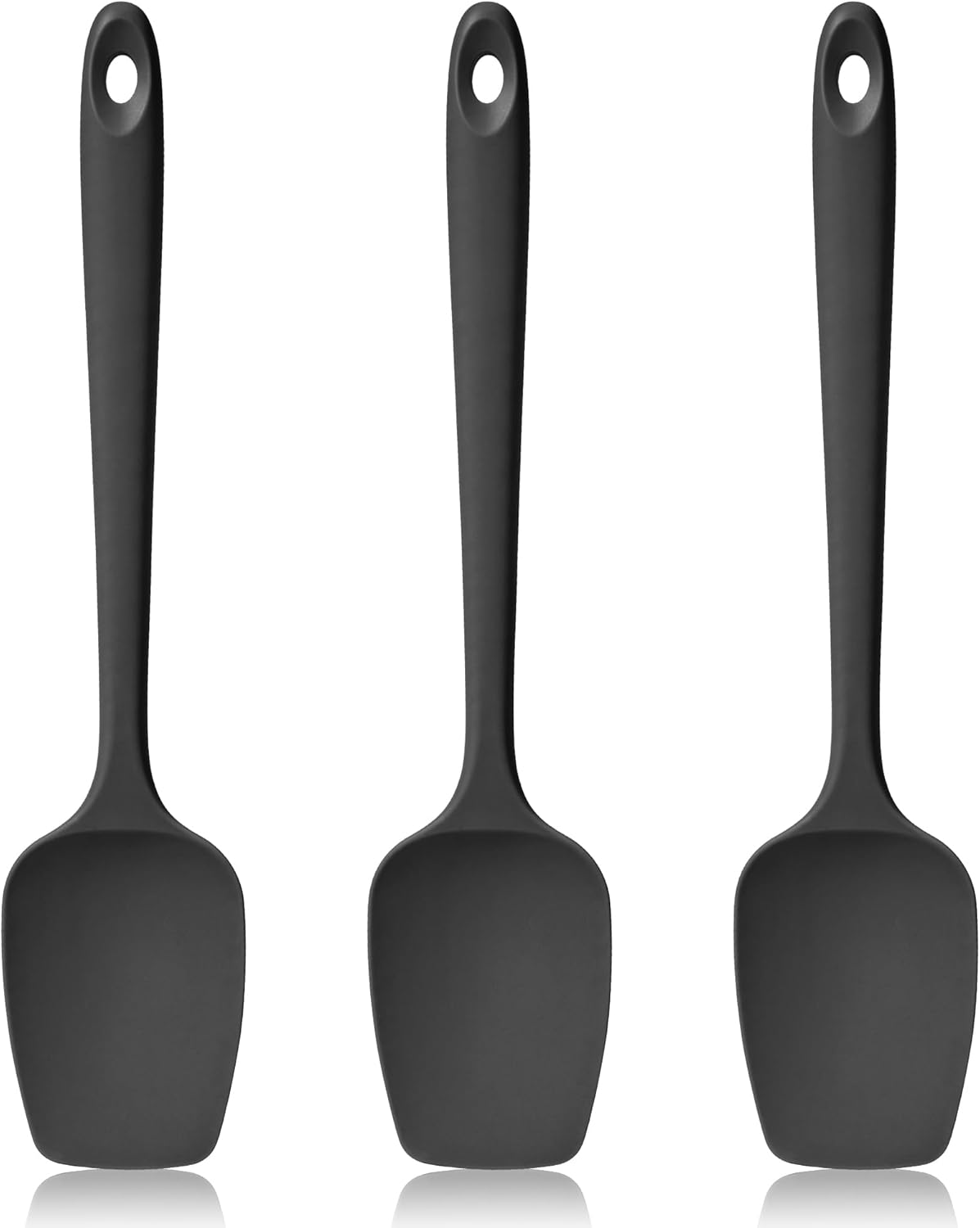 600ºF Heat Resistant Spatulas, High Heat Food Safe Semless Kitchen Silicone Spoon Spoonula Scraper Set for Cooking Baking Mixing Scraping Stirring Nonstick Cookware Pan Bowl (3Pcs,Black)