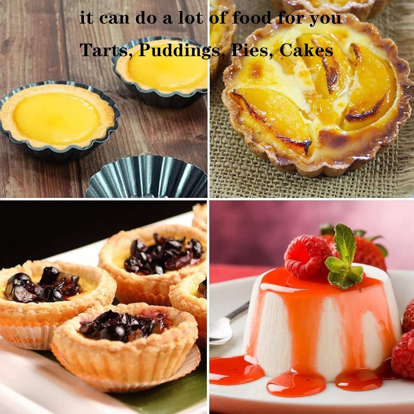 Egg Tart Molds, 12 PCS Non-Stick Very Mini Tart Pans, Mini Tart Mold 3 InchTop, 1.7 Inch Bottom, 0.9Inch High, Carbon Steel, Kitchen Reusable Baking Tools.