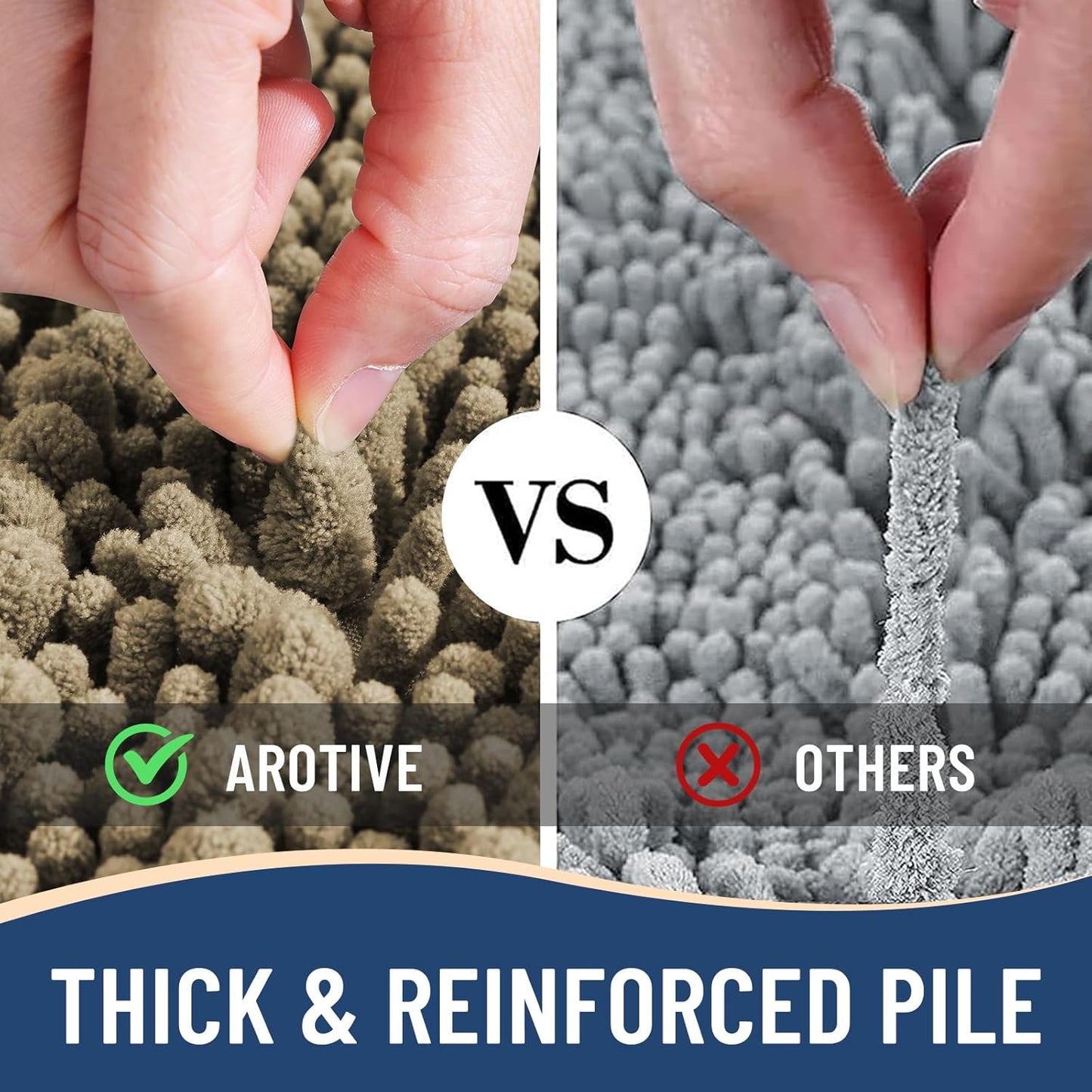 Arotive Luxury Chenille Bathroom Rug Mat, Extra Soft Thick Absorbent Shaggy Bath Rugs, Non-Slip Machine Wash Dry, Plush Bath Mats for Bathroom, Shower and Tub, 44x32, Camel