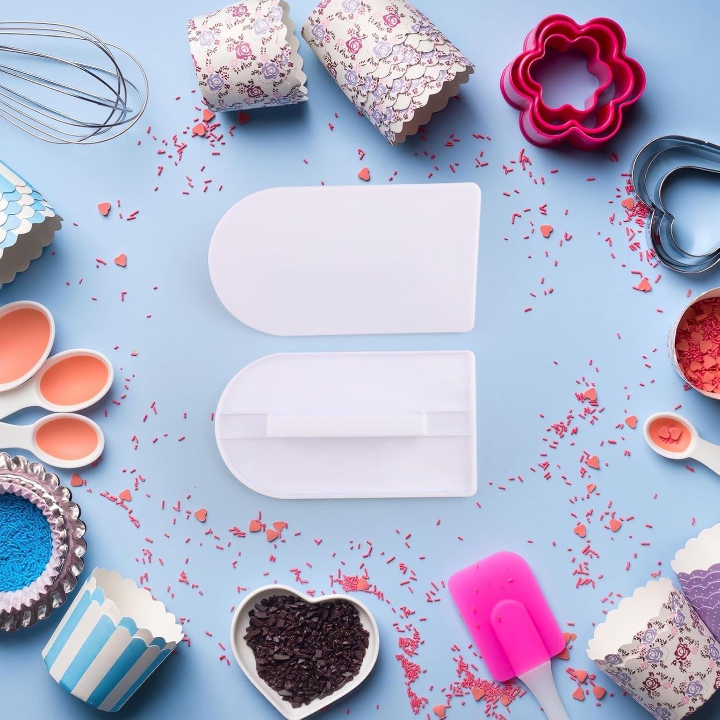 2PCS Fondant Smoother Tool - Plastic Cake Decorating Smoother & Polisher, White Fondant Smoother & Scraper Set, Professional Cake Decorating Tools for Smoothing Icing, Sculpting, and Sugar Craft