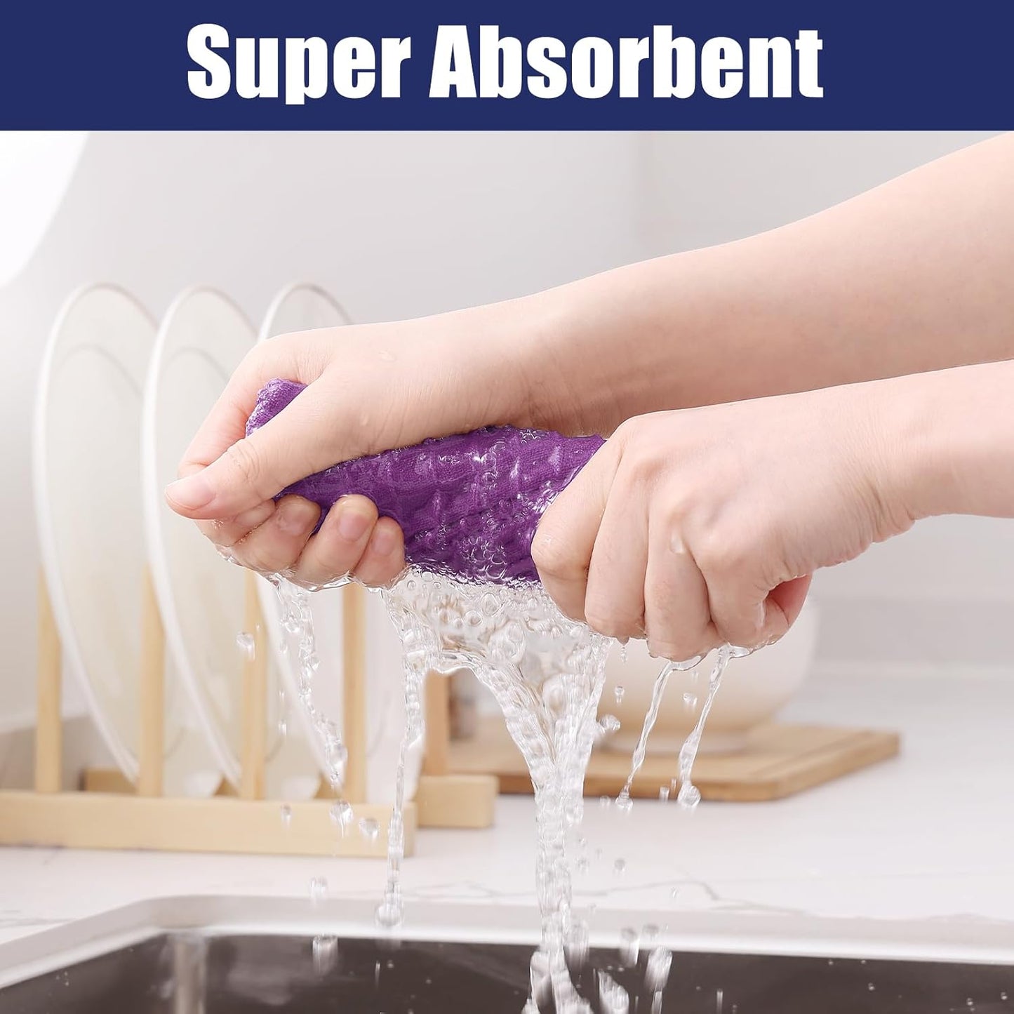 Homaxy Microfiber Waffle Weave Kitchen Dish Cloths, 12 x 12 Inch Ultra Absorbent and Solid Color Dish Towels for Kitchen Fast Drying Dishcloth for Washing Dishes, 8 Pack, Purple